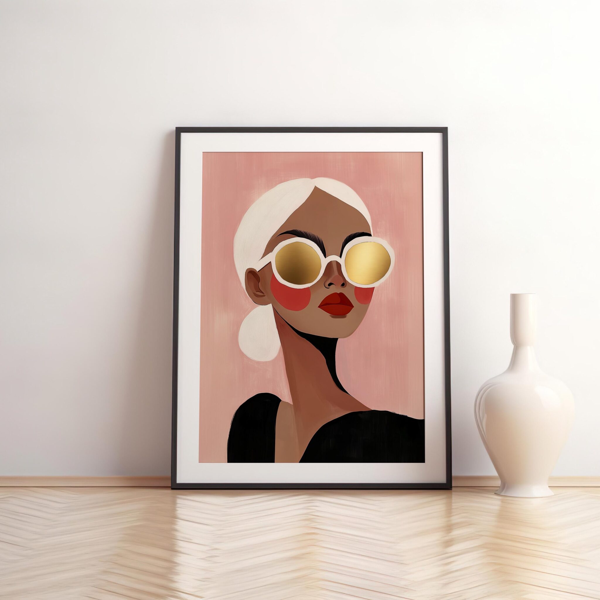 Fashion Illustration Print, Modern Woman Portrait Poster with Gold Sunglasses, Chic Editorial Wall Art for Bedroom or Dressing Room Decor - photo #13