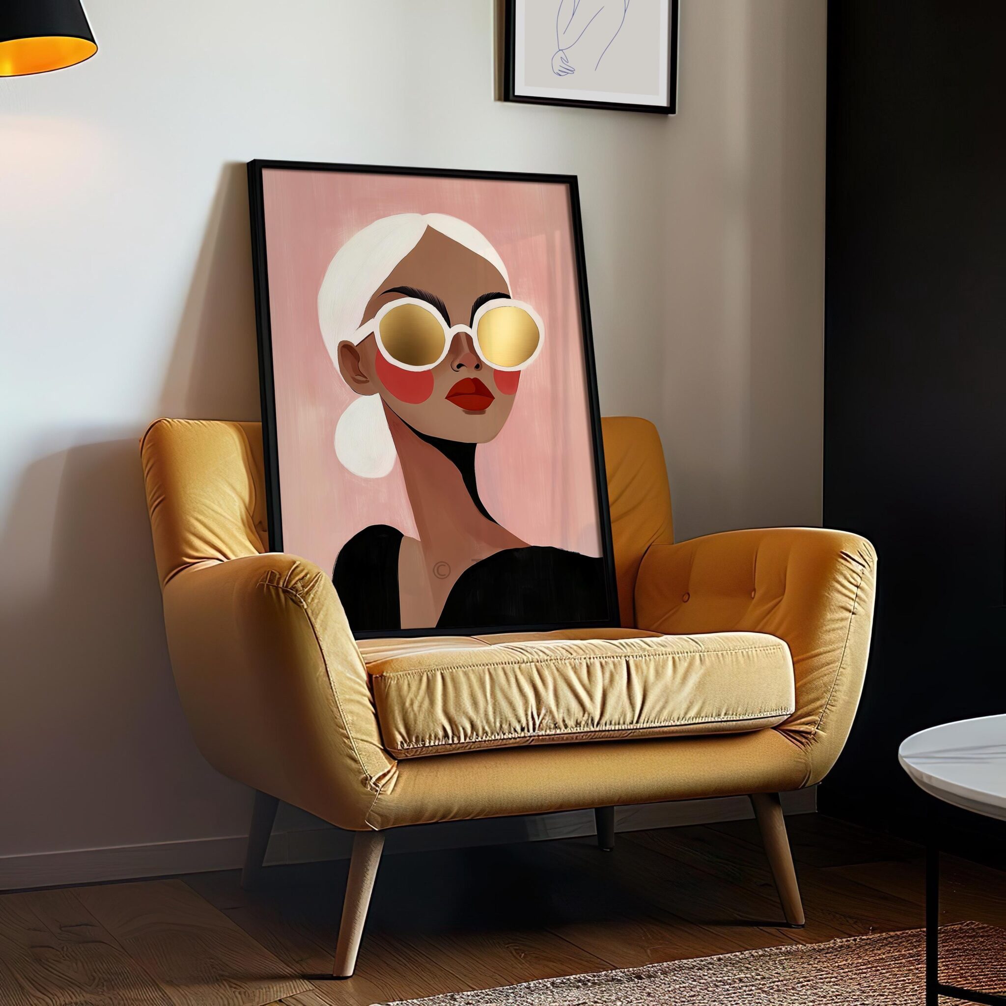Fashion Illustration Print, Modern Woman Portrait Poster with Gold Sunglasses, Chic Editorial Wall Art for Bedroom or Dressing Room Decor - photo #11