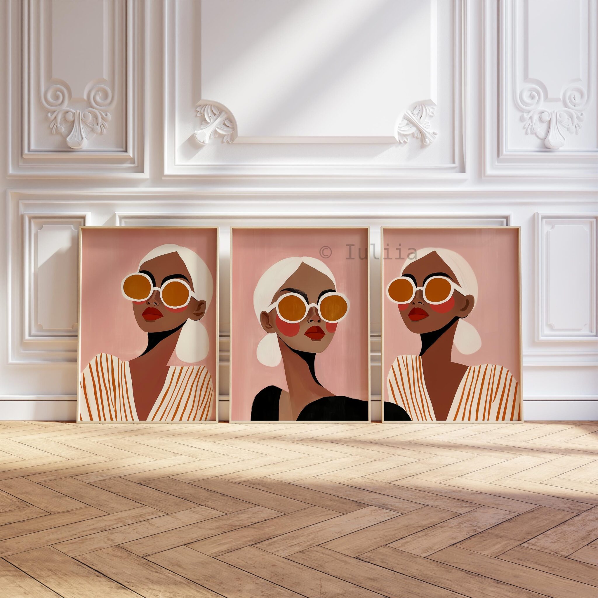 Fashion Wall Art Set of 3 Prints, Modern Feminine Portrait with Sunglasses, Stylish Pink Aesthetic Decor for Bedroom Living Room Interior - photo #4