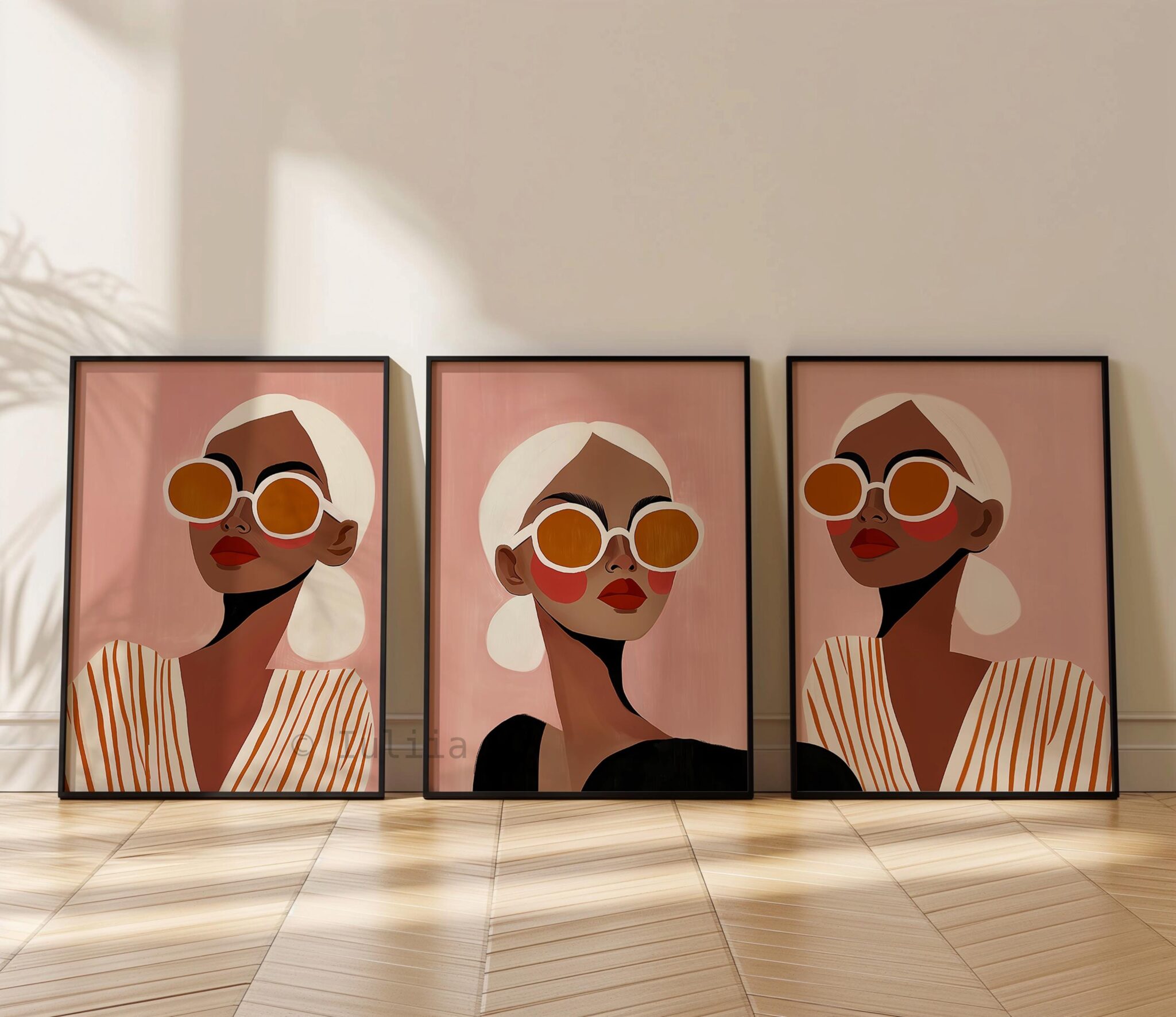 Fashion Wall Art Set of 3 Prints, Modern Feminine Portrait with Sunglasses, Stylish Pink Aesthetic Decor for Bedroom Living Room Interior - photo #11