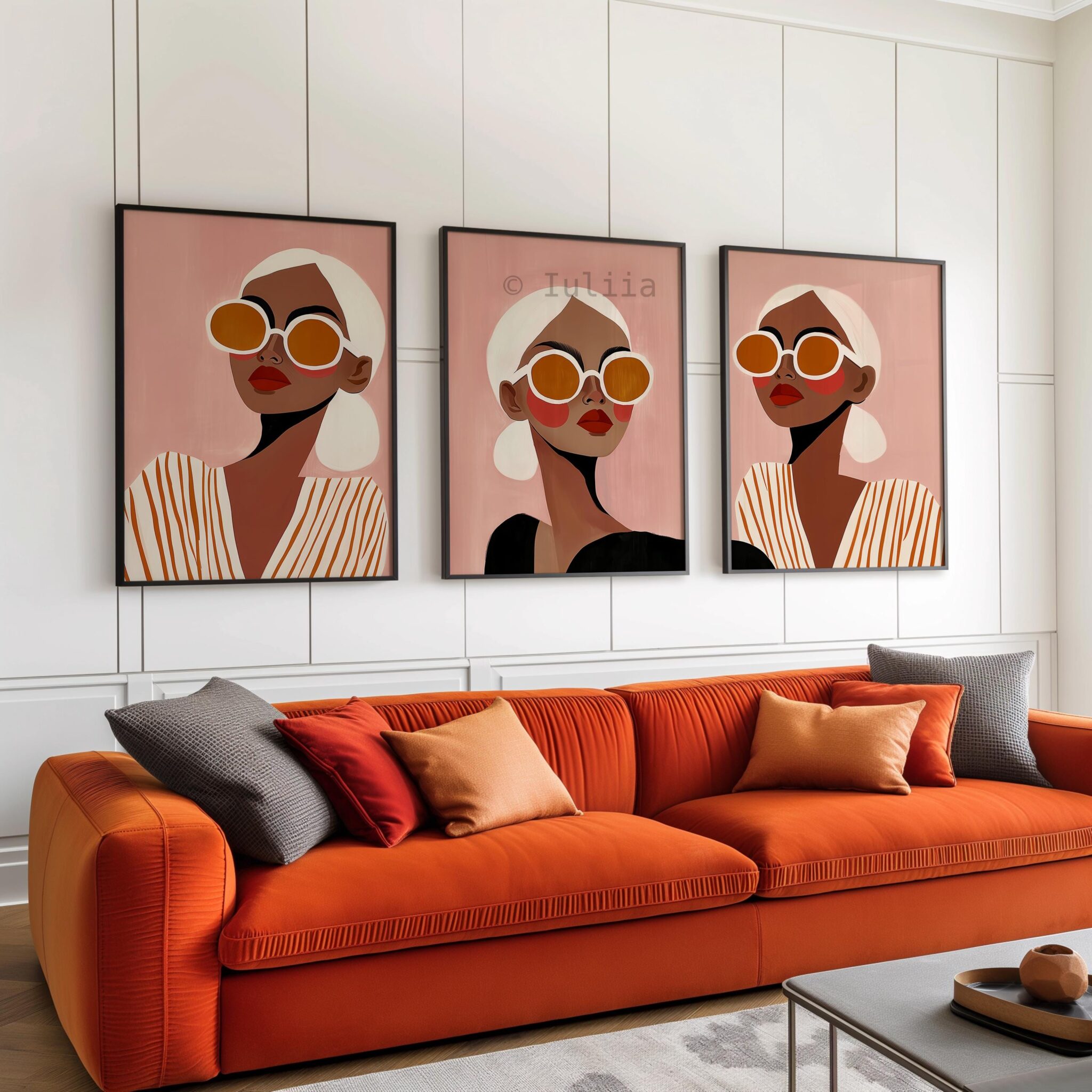 Fashion Wall Art Set of 3 Prints, Modern Feminine Portrait with Sunglasses, Stylish Pink Aesthetic Decor for Bedroom Living Room Interior - photo #8