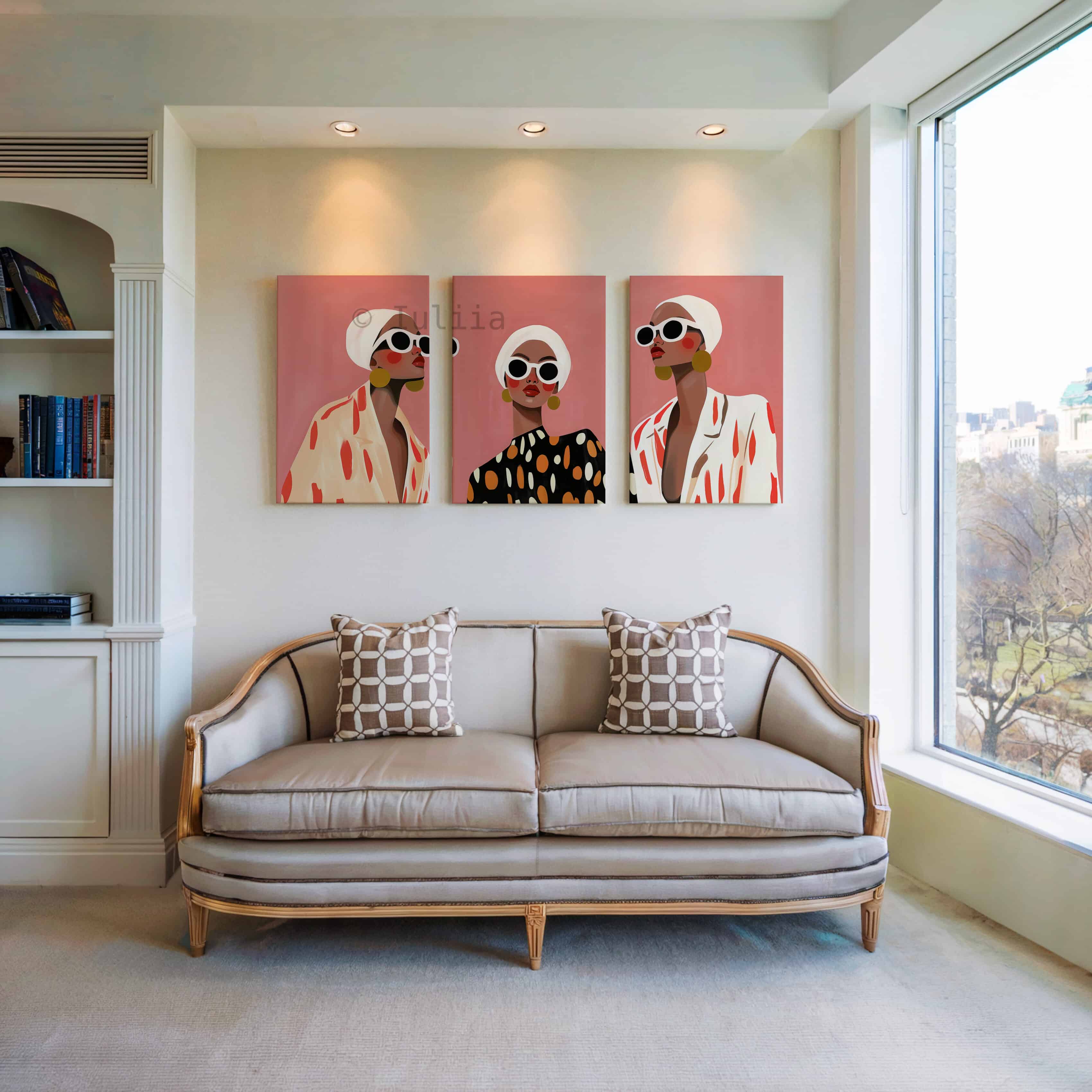 Gallery Wall Set of Three Canvas Prints with Modern Fashion Figures, Curated Art Arrangement for Living Room or Hallway Display - photo #3