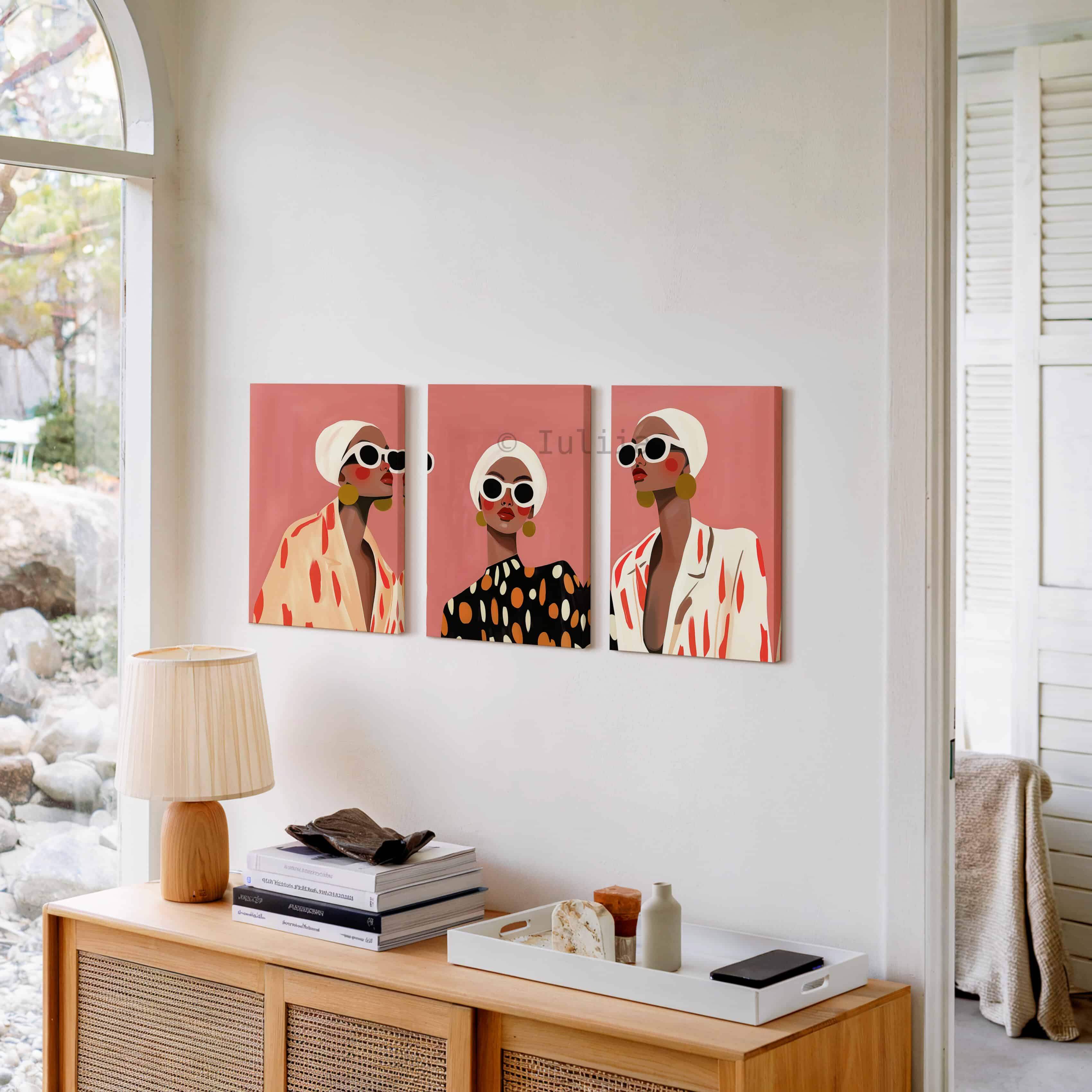 Gallery Wall Set of Three Canvas Prints with Modern Fashion Figures, Curated Art Arrangement for Living Room or Hallway Display - photo #9