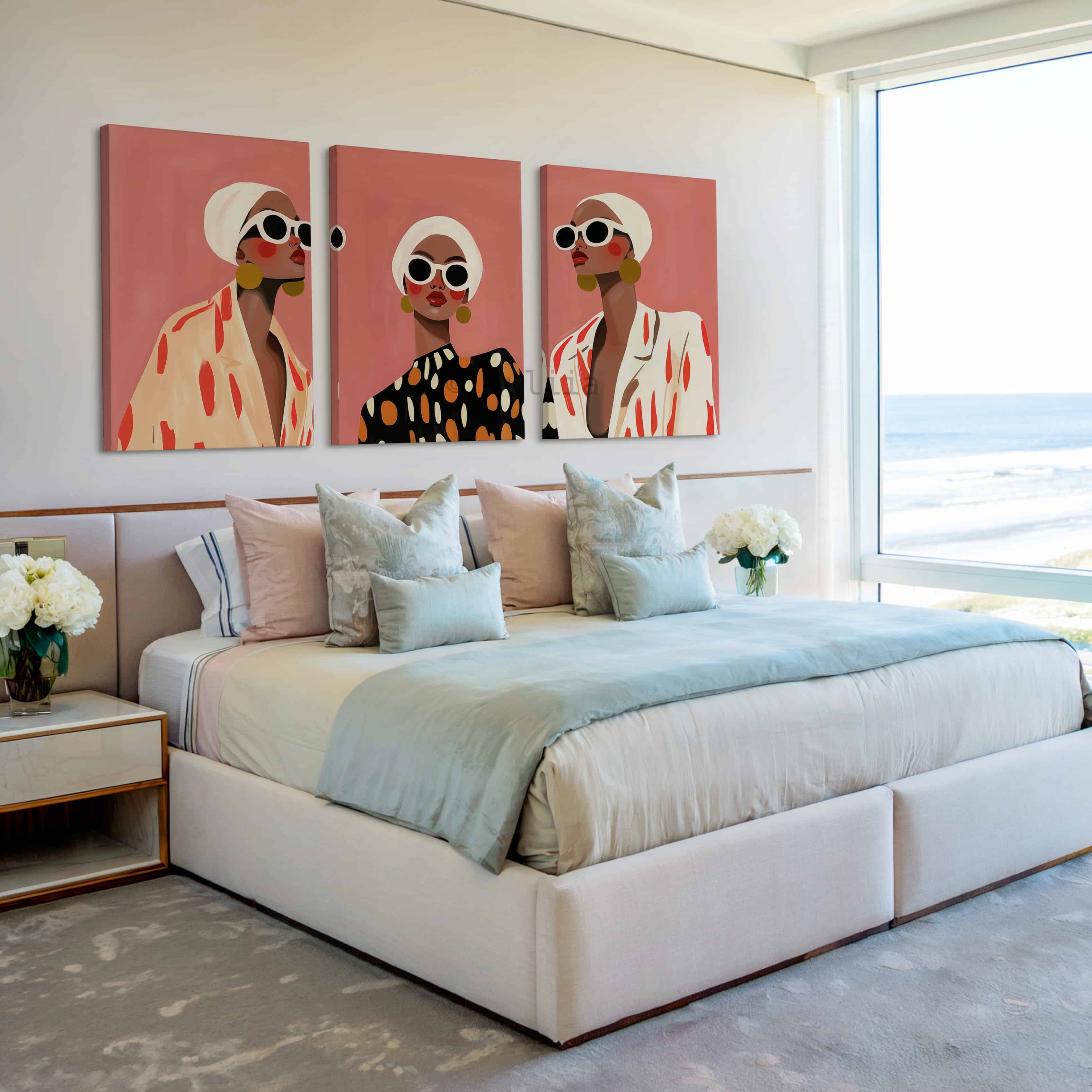 Gallery Wall Set of Three Canvas Prints with Modern Fashion Figures, Curated Art Arrangement for Living Room or Hallway Display - photo #2
