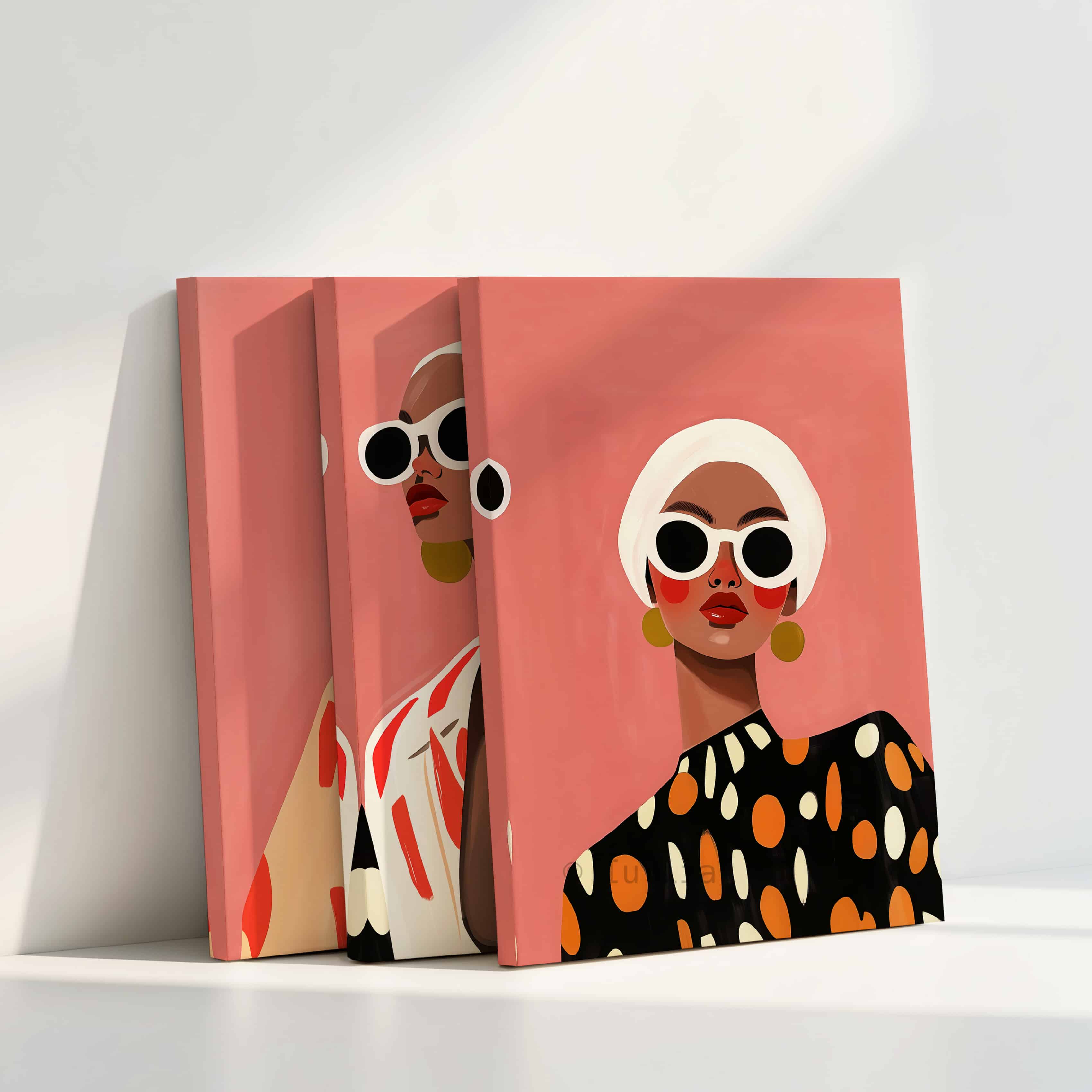 Gallery Wall Set of Three Canvas Prints with Modern Fashion Figures, Curated Art Arrangement for Living Room or Hallway Display - photo #4