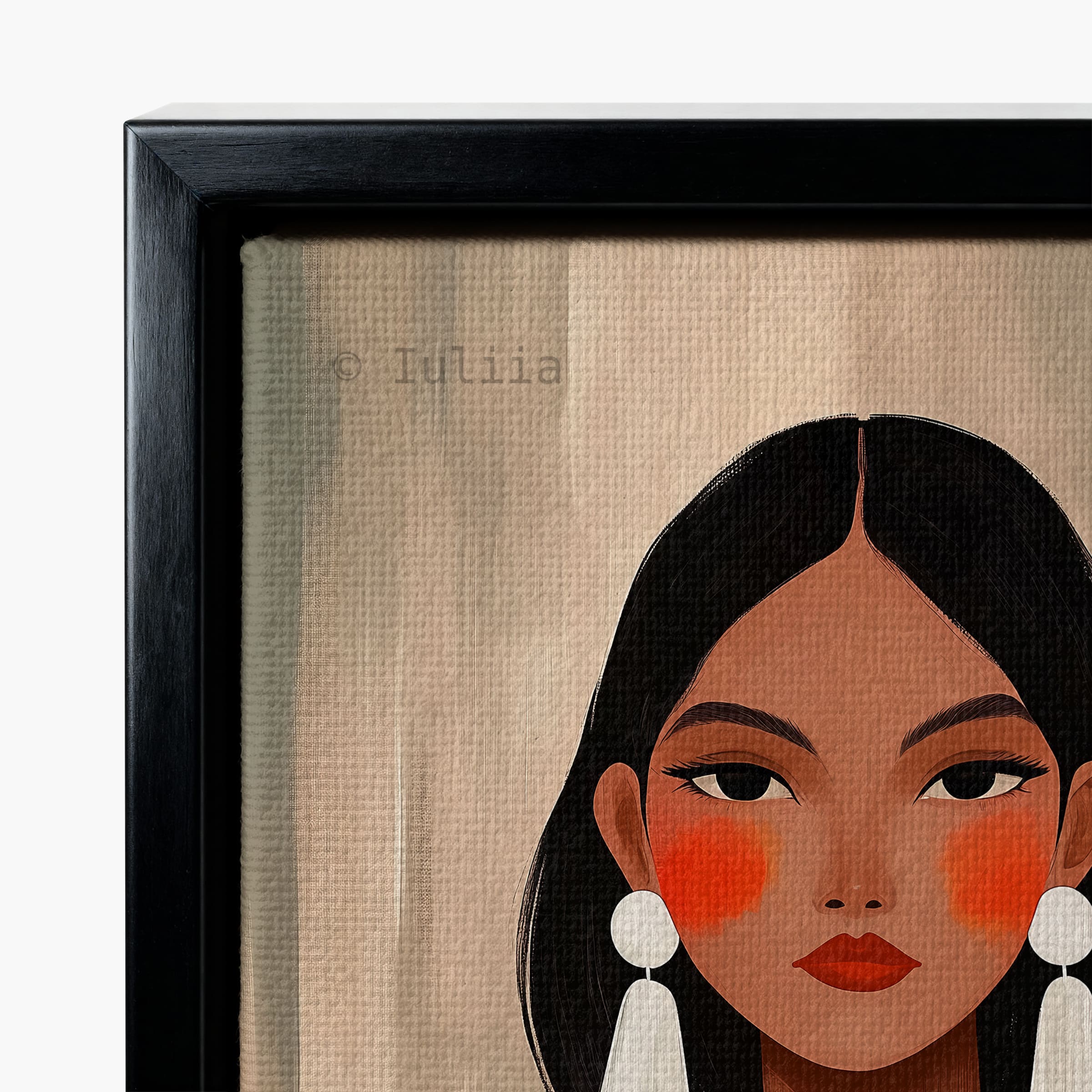 Elegant Woman Canvas, Modern Feminine Wall Art with Floral Jacket and White Statement Earrings for Stylish Apartment Decor - photo #9