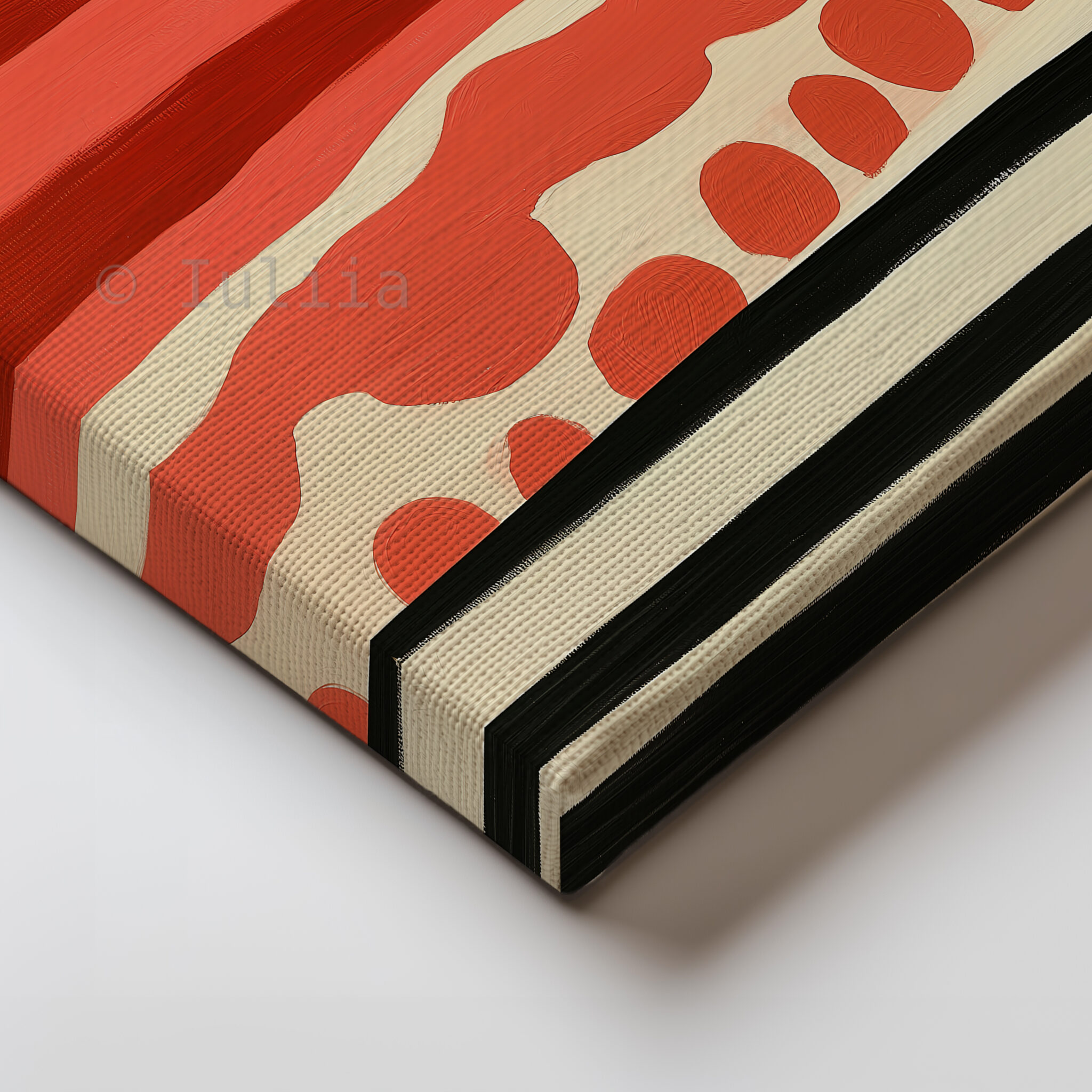 Striped Portrait Canvas, Modern Feminine Wall Art with Coral Tones, Graphic Woman Painting for Chic Scandinavian or Mid Century Decor - photo #1