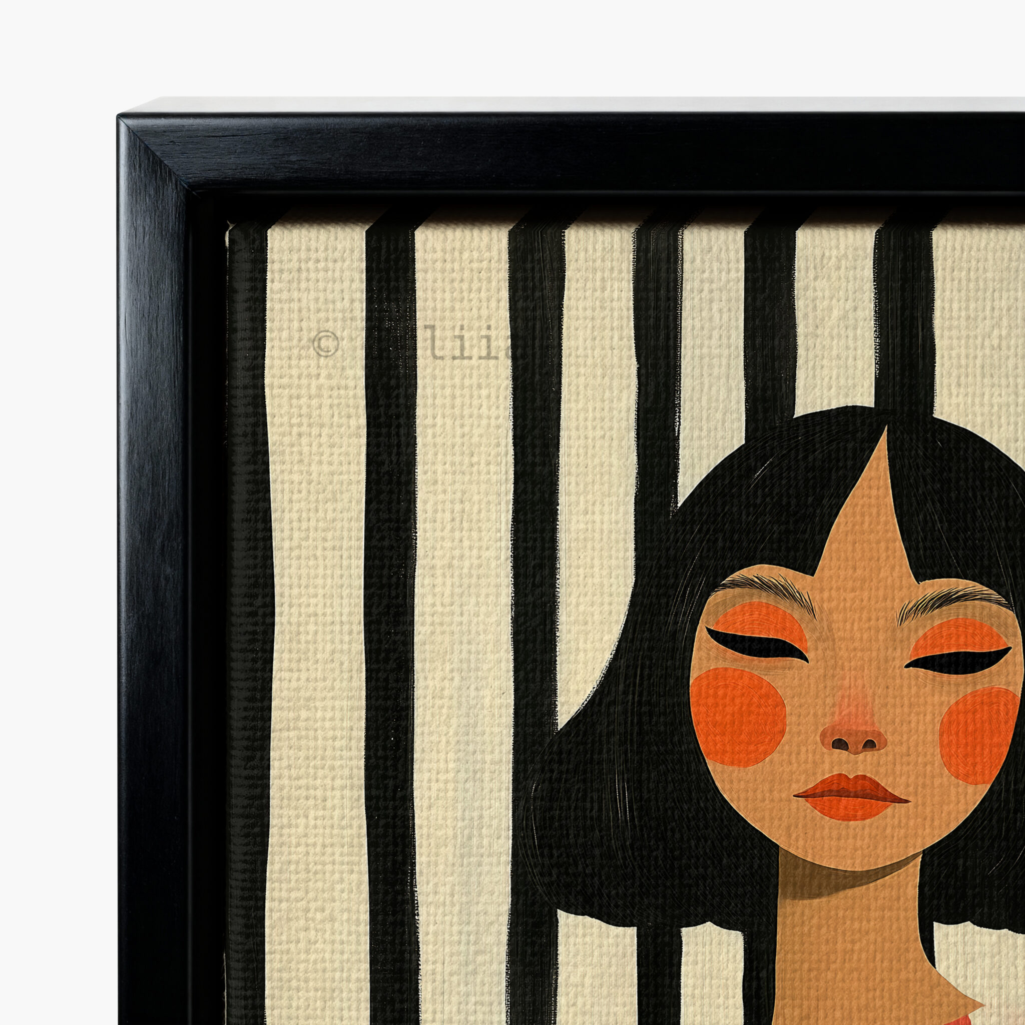 Striped Portrait Canvas, Modern Feminine Wall Art with Coral Tones, Graphic Woman Painting for Chic Scandinavian or Mid Century Decor - photo #9