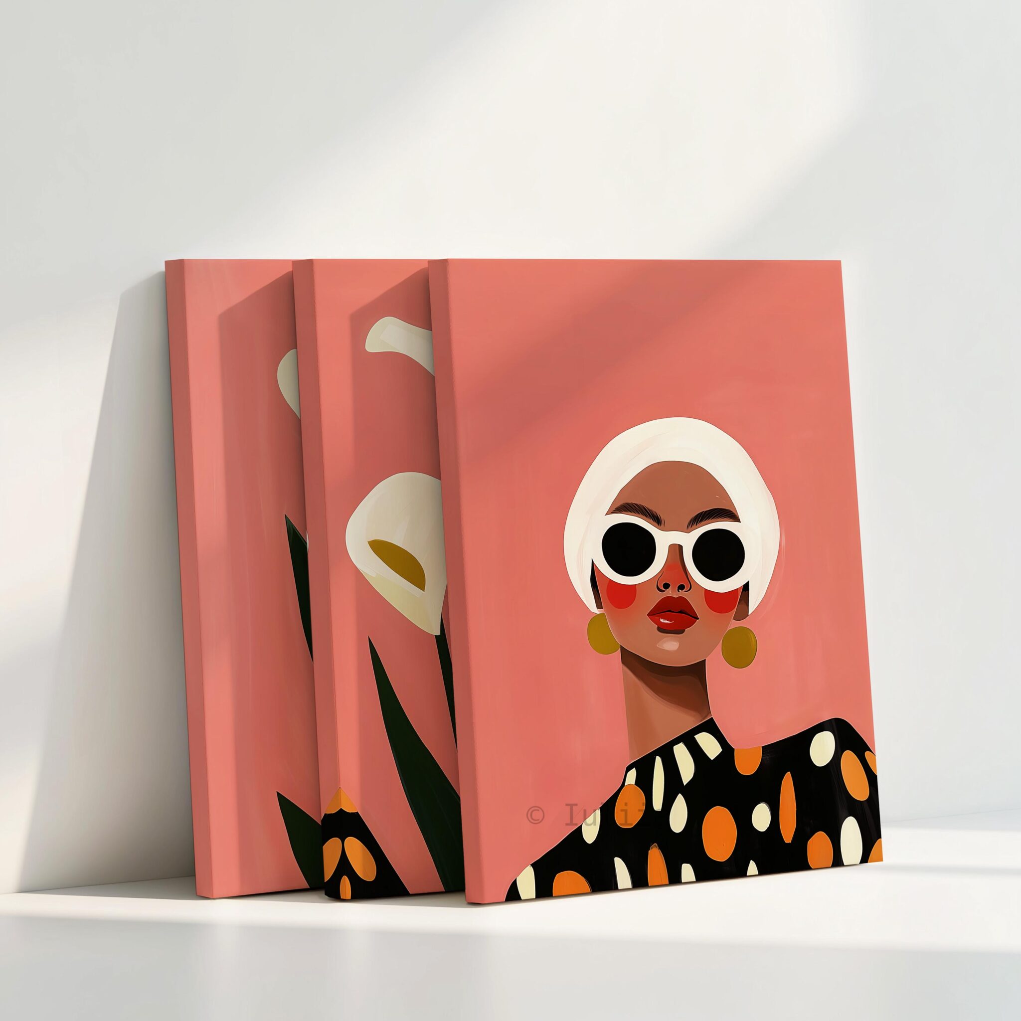 Colorful Wall Art Three Piece Canvas with Calla Lily Flowers and Modern Portrait, Bright Decorative Set for Creative Living Room Styling - photo #4