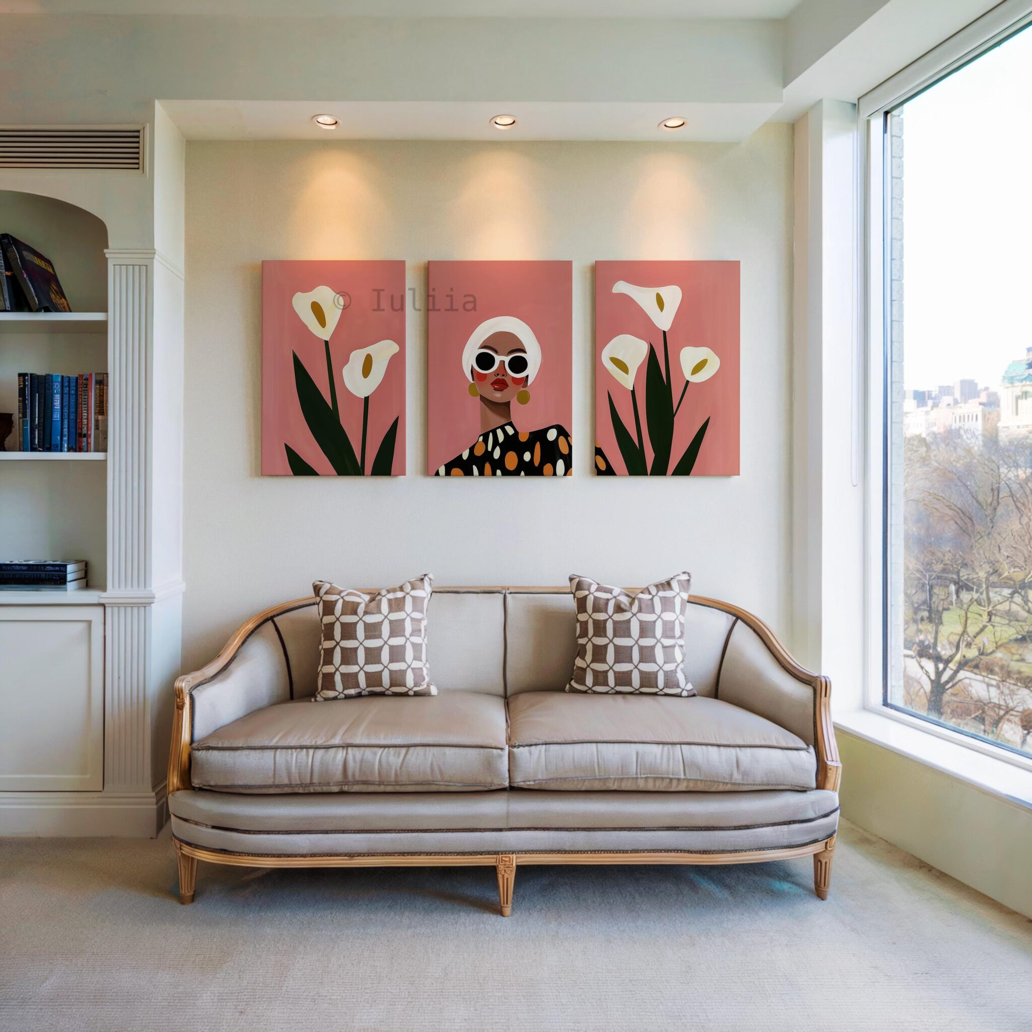 Colorful Wall Art Three Piece Canvas with Calla Lily Flowers and Modern Portrait, Bright Decorative Set for Creative Living Room Styling - photo #9