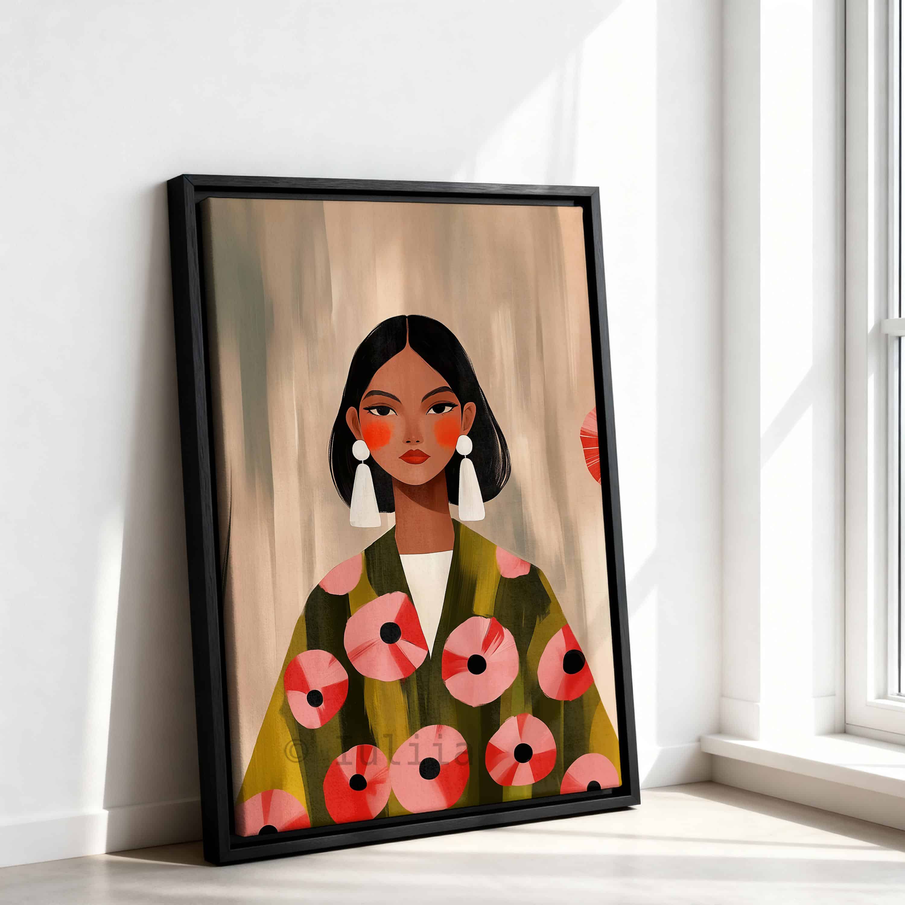 Poppy Flower Art Triptych Canvas, Feminine Portrait Set of 3 in Botanical Garden Style for Warm Living Room Wall Decor - photo #11