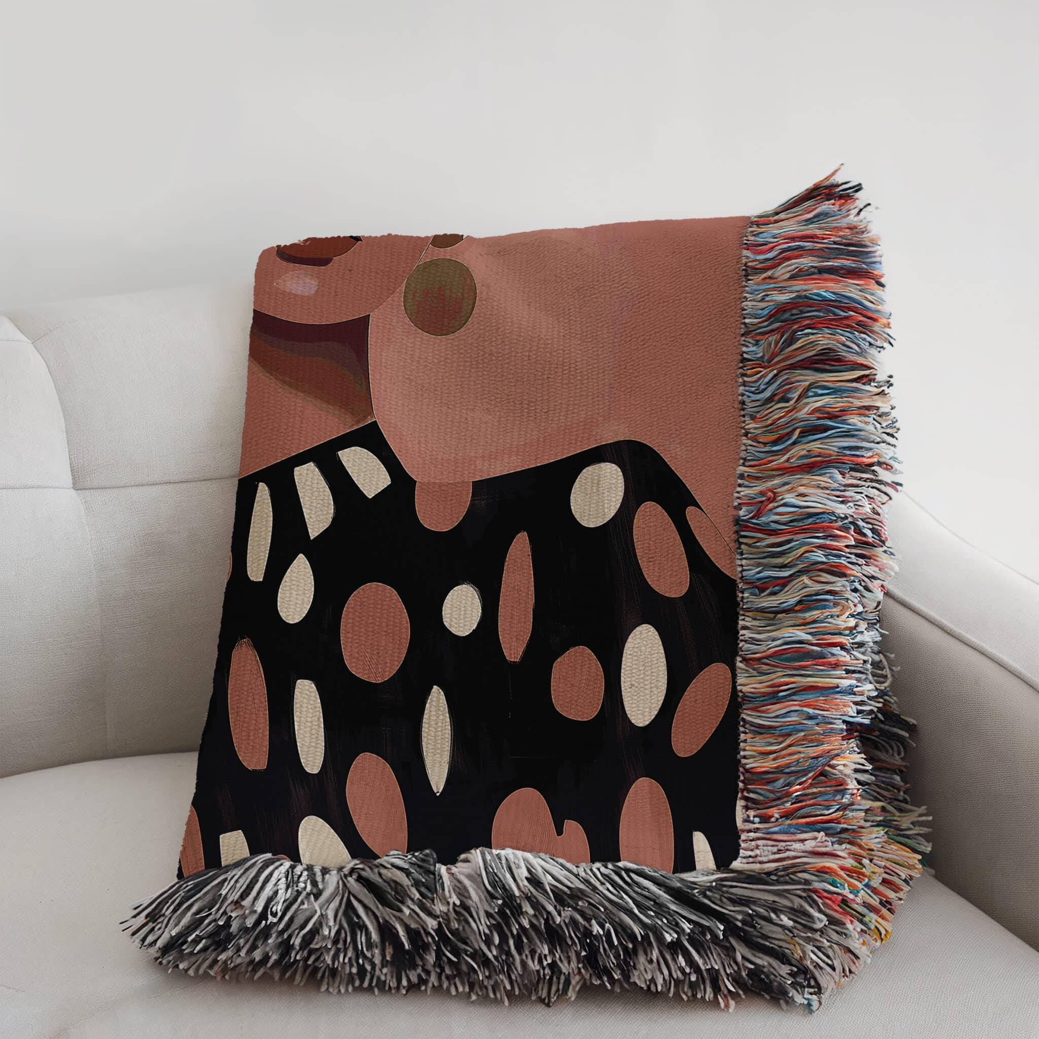 Patterned Throw Blanket Jacquard Woven Cotton, Woman Portrait, Polka Dot Design for Modern Bedroom Living Room Decor - photo #3