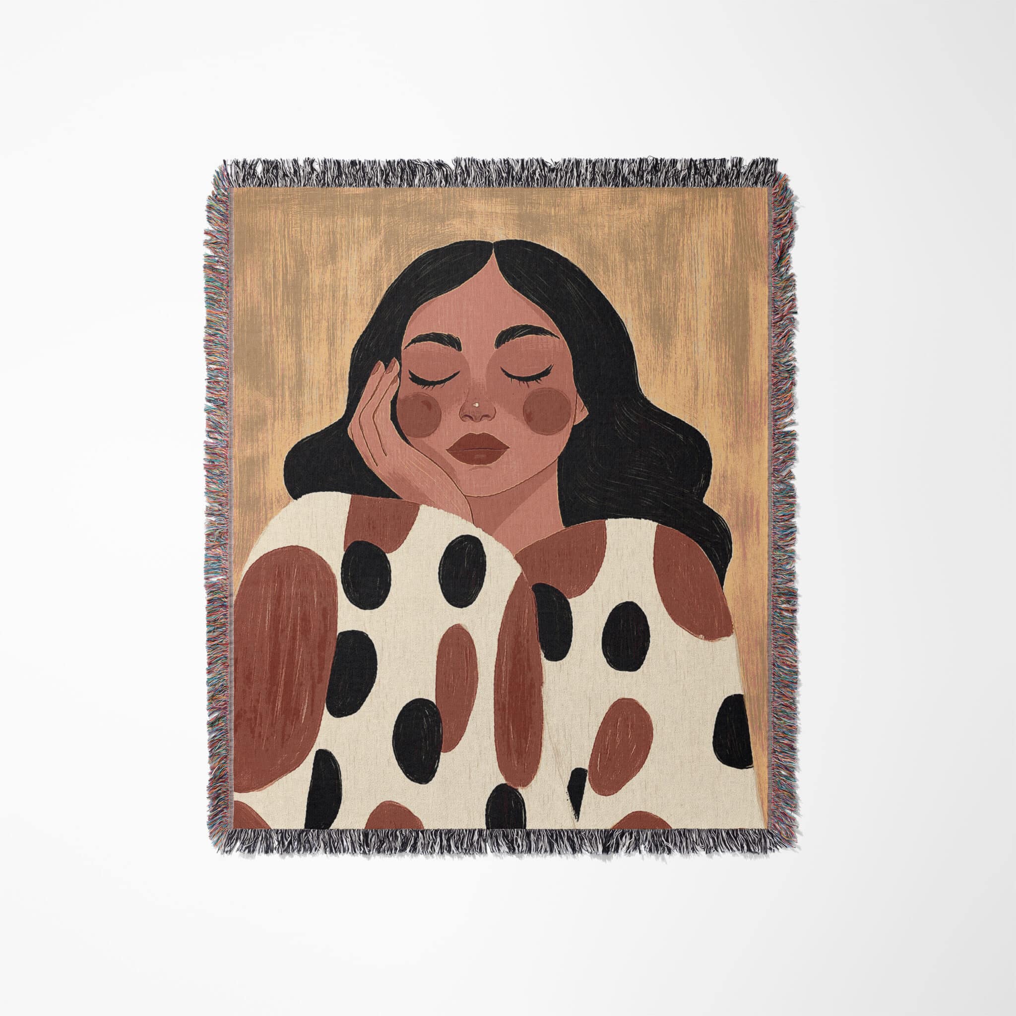 Self Care Blanket Jacquard Woven Cotton, Serene Woman Portrait Throw, Abstract Neutral Textile Art for Cozy Bedroom Living Room Decor - photo #1