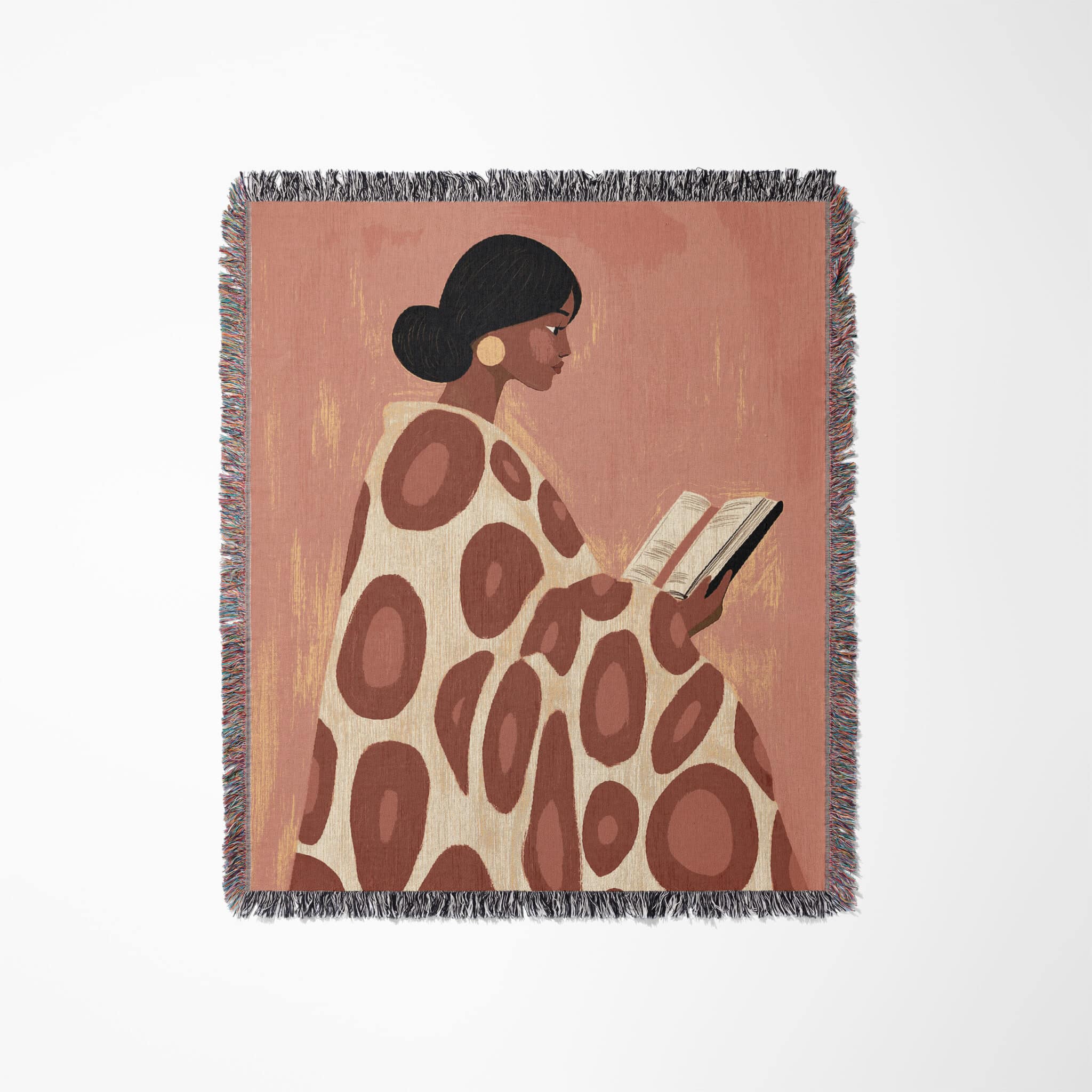 Book Lover Blanket Jacquard Woven Throw, Modern Reading Woman Portrait, Cotton Tapestry for Cozy Library Living Room Decor - photo #1