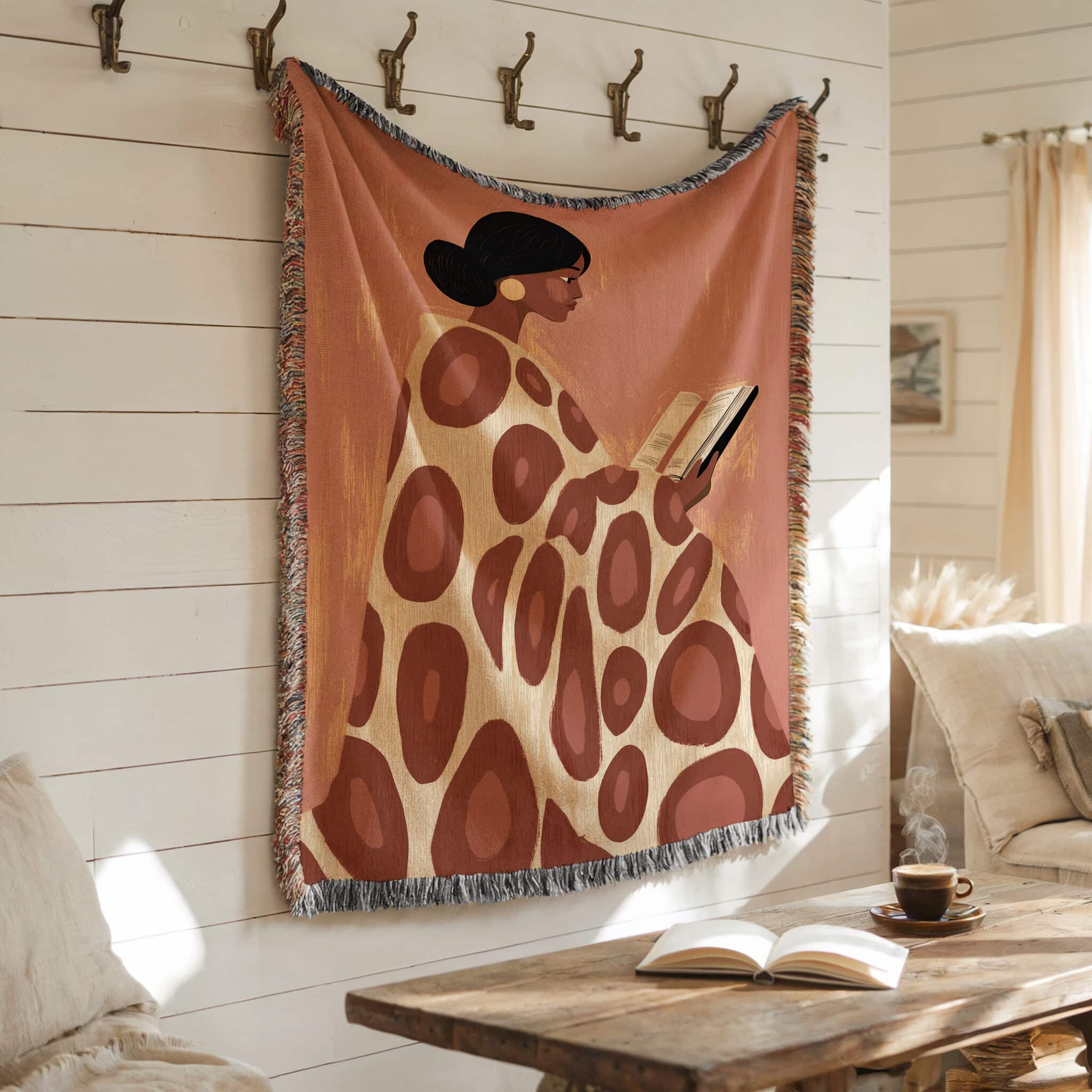 Book Lover Blanket Jacquard Woven Throw, Modern Reading Woman Portrait, Cotton Tapestry for Cozy Library Living Room Decor - photo #6