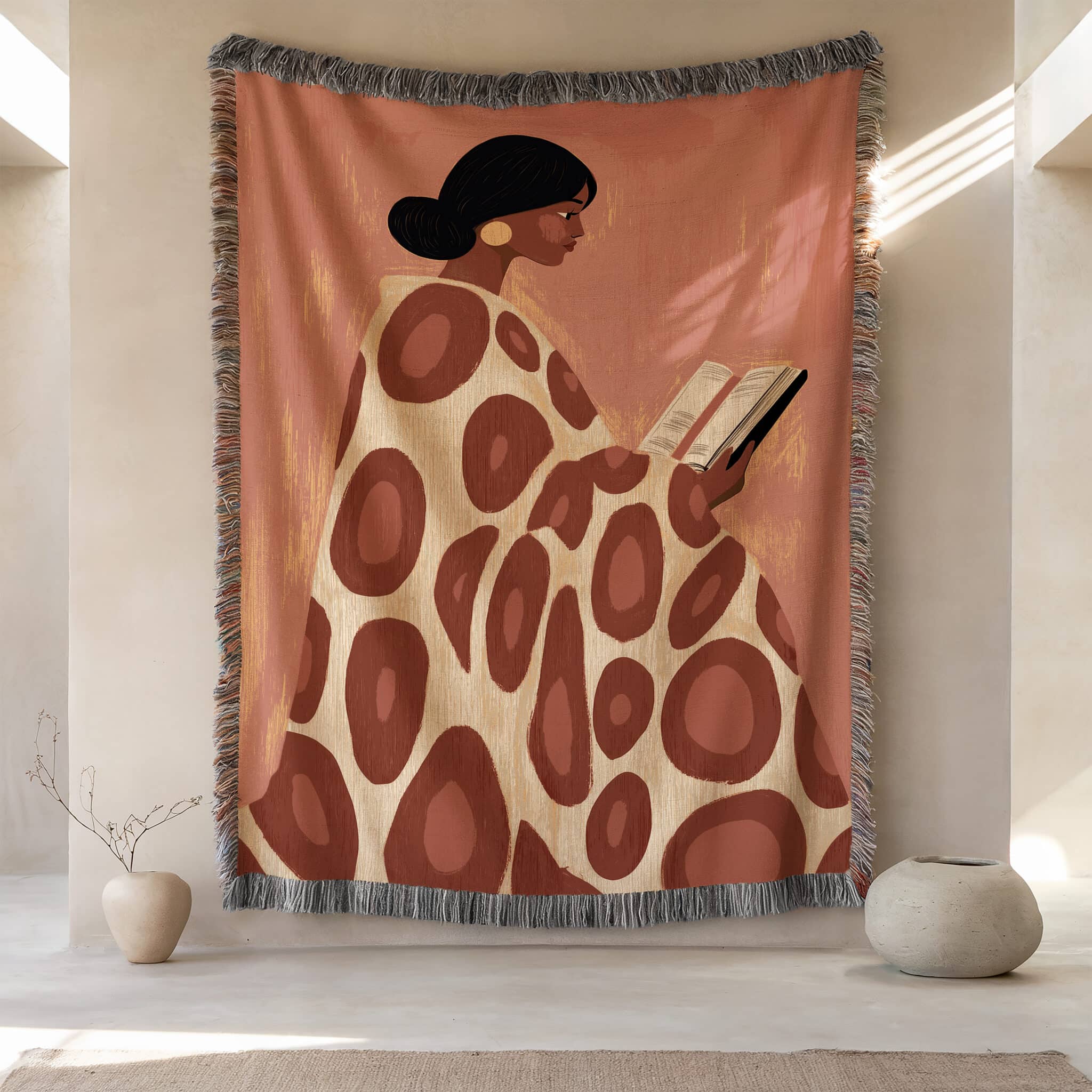 Book Lover Blanket Jacquard Woven Throw, Modern Reading Woman Portrait, Cotton Tapestry for Cozy Library Living Room Decor - photo #9