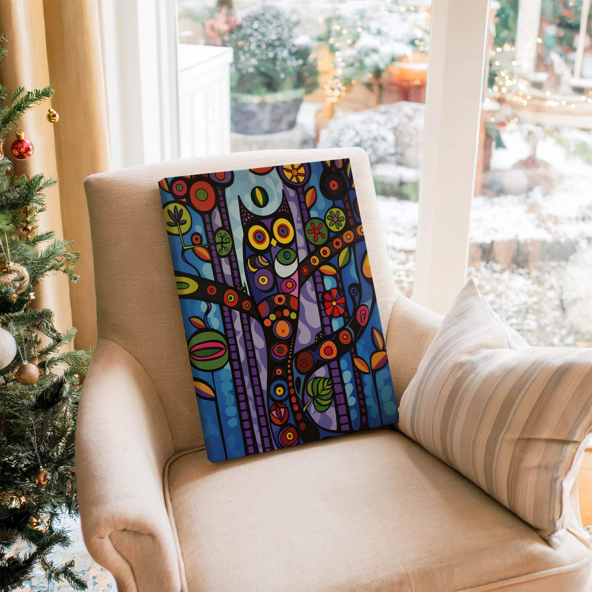 Wisdom Owl Print on Canvas Colorful Forest Owl Artwork, Symbolic Woodland Bird Decor, Nature Inspired Wall Art - photo #16