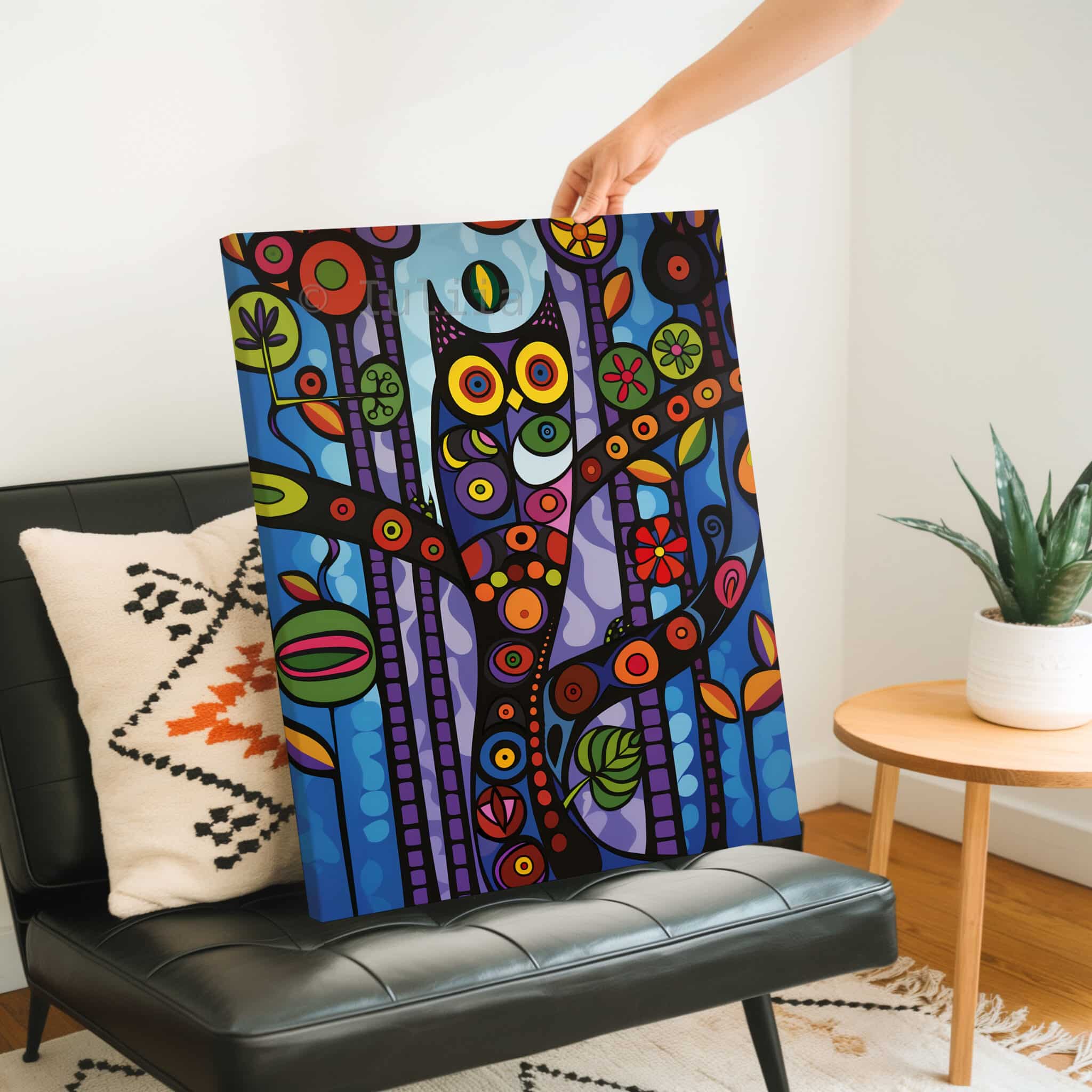 Wisdom Owl Print on Canvas Colorful Forest Owl Artwork, Symbolic Woodland Bird Decor, Nature Inspired Wall Art - photo #2