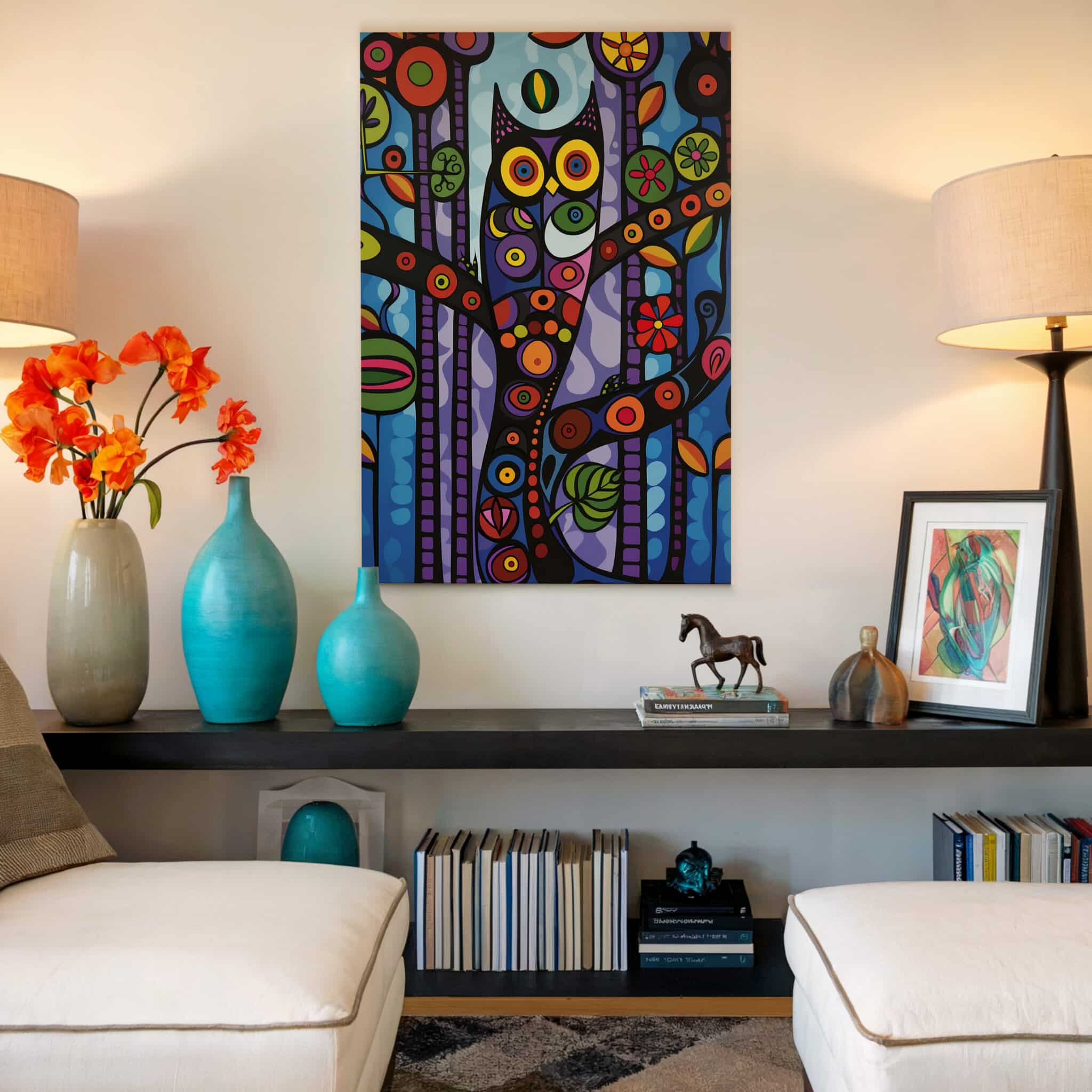 Wisdom Owl Print on Canvas Colorful Forest Owl Artwork, Symbolic Woodland Bird Decor, Nature Inspired Wall Art - photo #18
