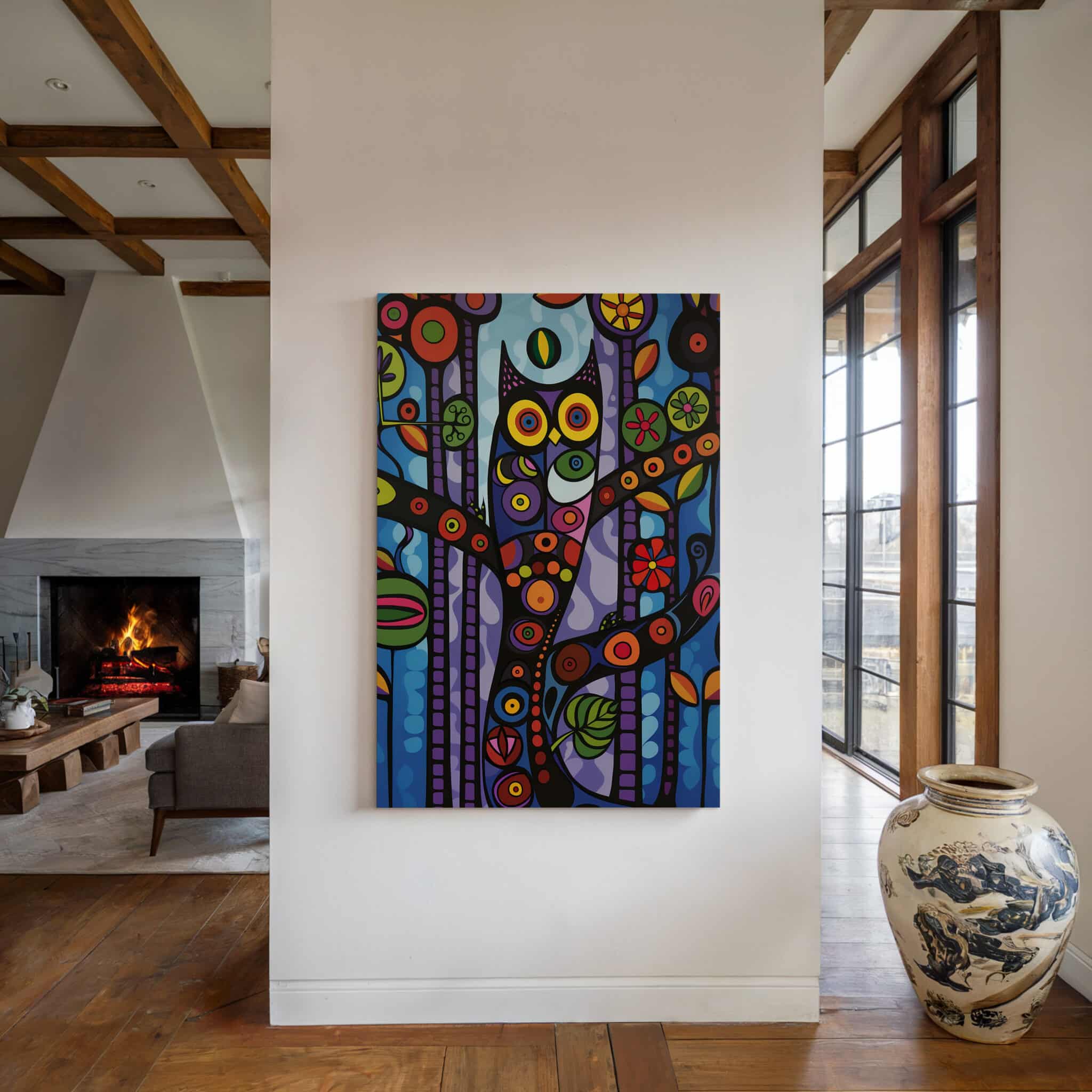 Wisdom Owl Print on Canvas Colorful Forest Owl Artwork, Symbolic Woodland Bird Decor, Nature Inspired Wall Art - photo #4