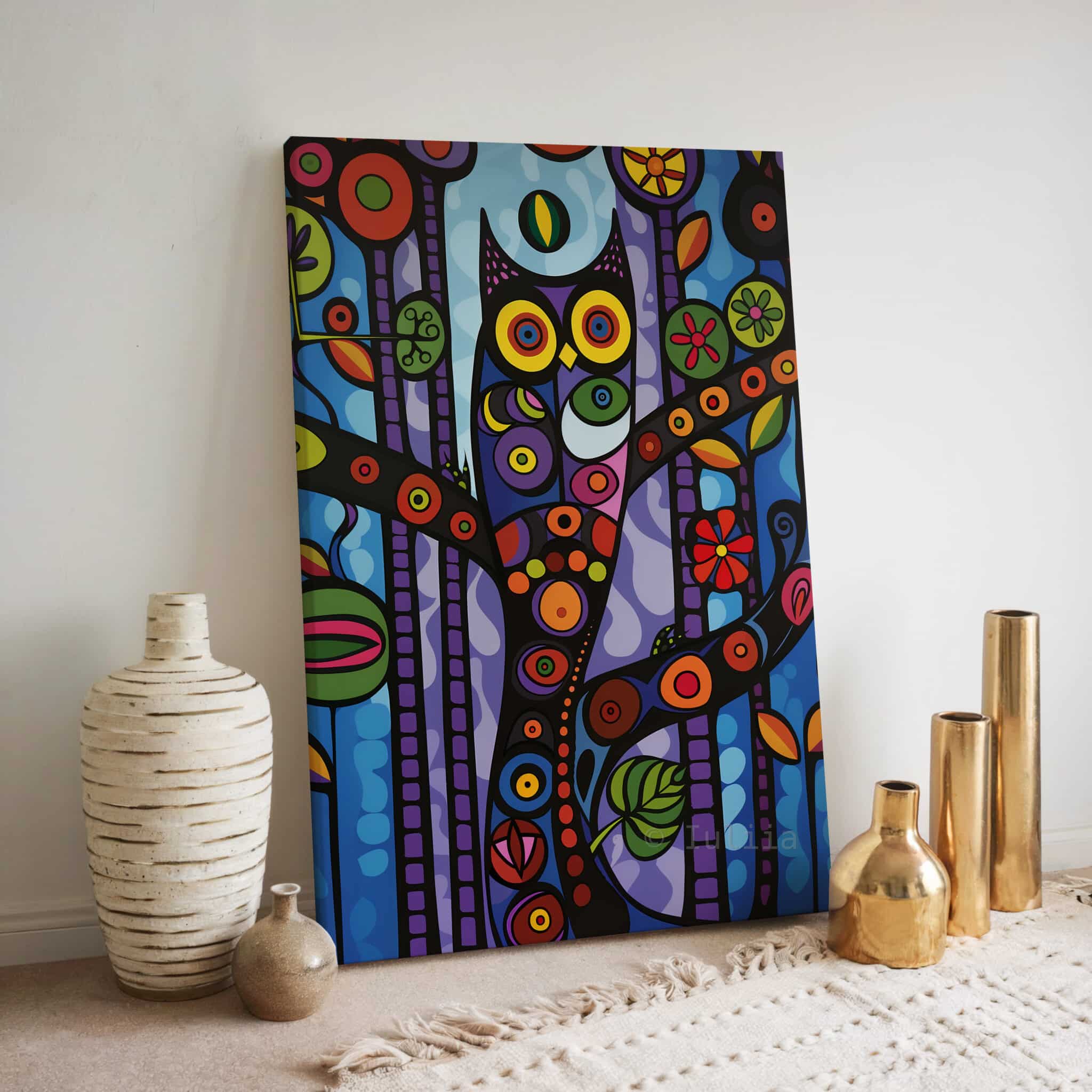 Wisdom Owl Print on Canvas Colorful Forest Owl Artwork, Symbolic Woodland Bird Decor, Nature Inspired Wall Art - photo #15