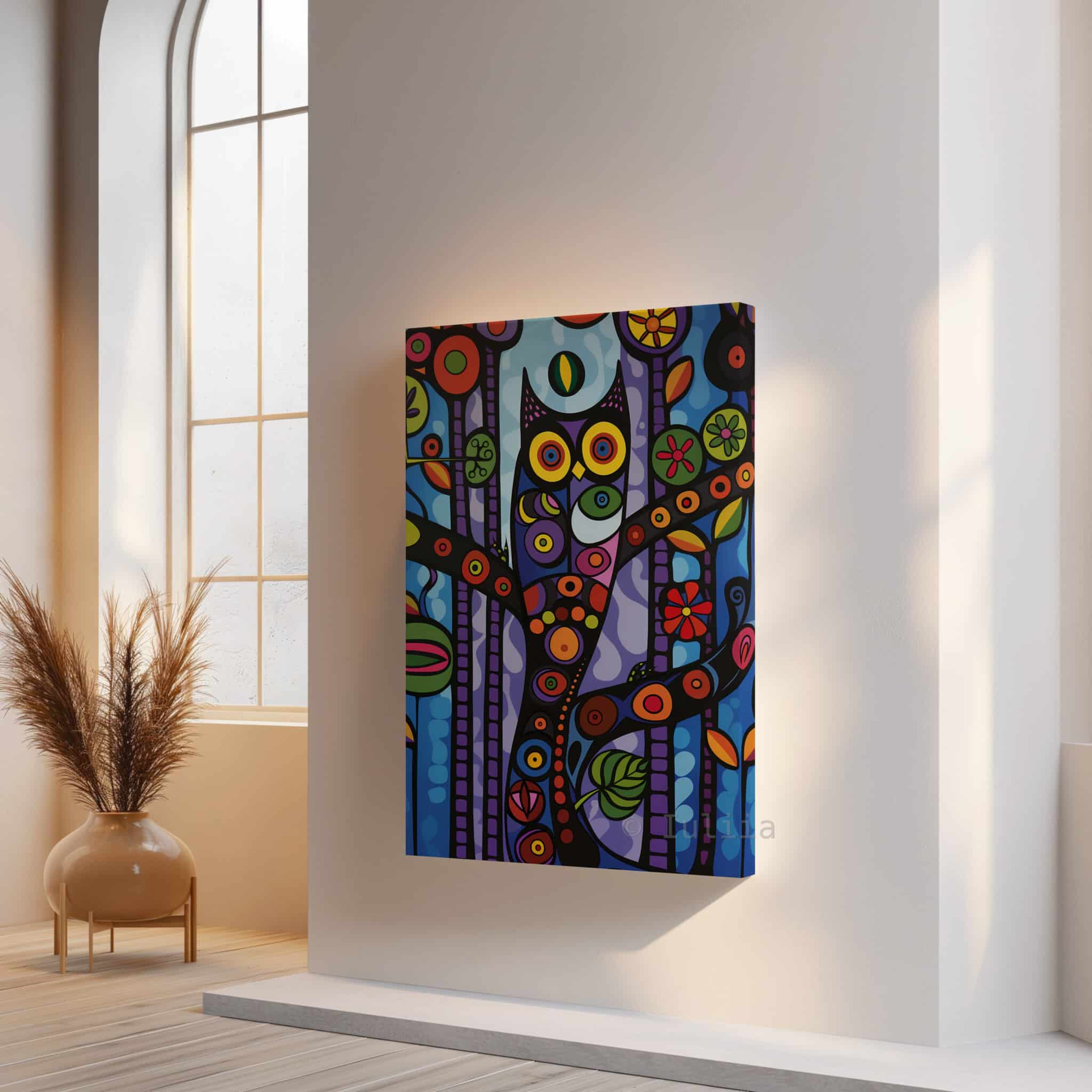 Wisdom Owl Print on Canvas Colorful Forest Owl Artwork, Symbolic Woodland Bird Decor, Nature Inspired Wall Art - photo #14