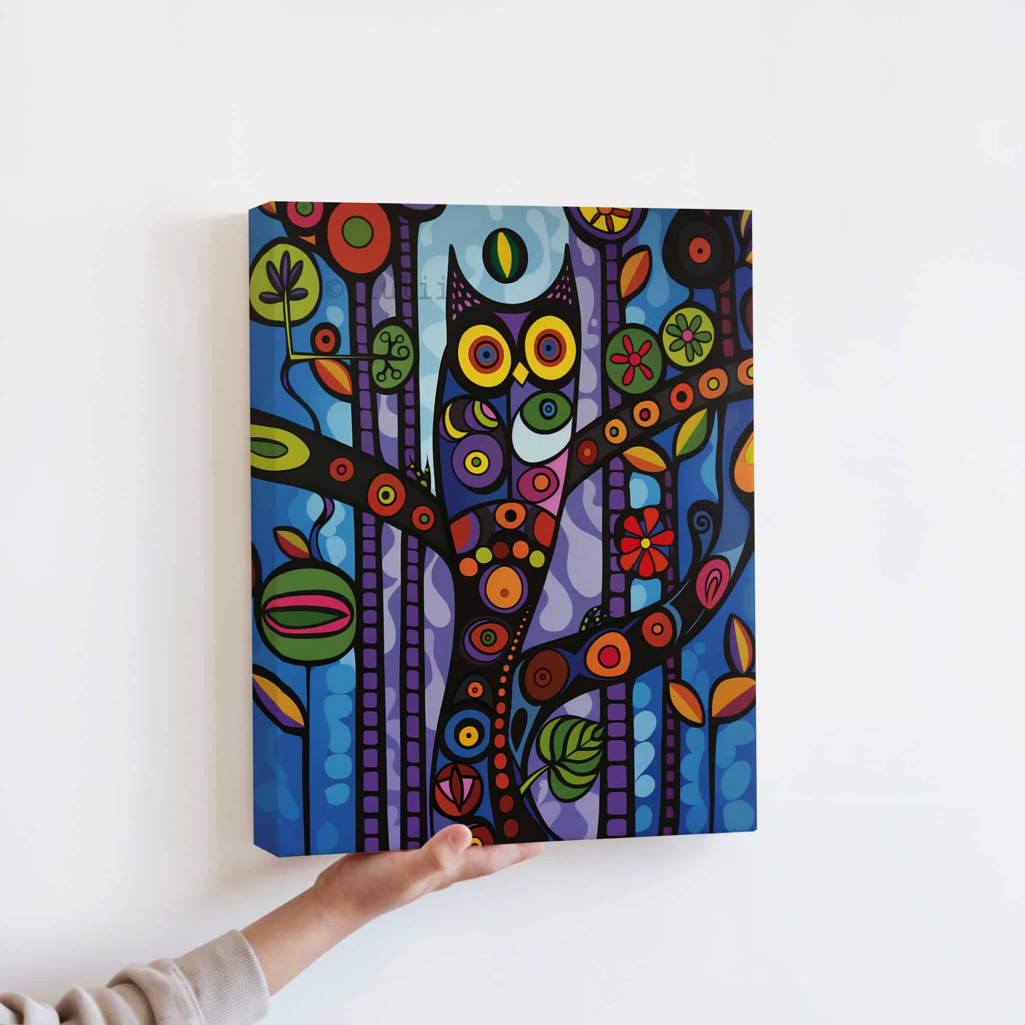 Wisdom Owl Print on Canvas Colorful Forest Owl Artwork, Symbolic Woodland Bird Decor, Nature Inspired Wall Art - photo #13