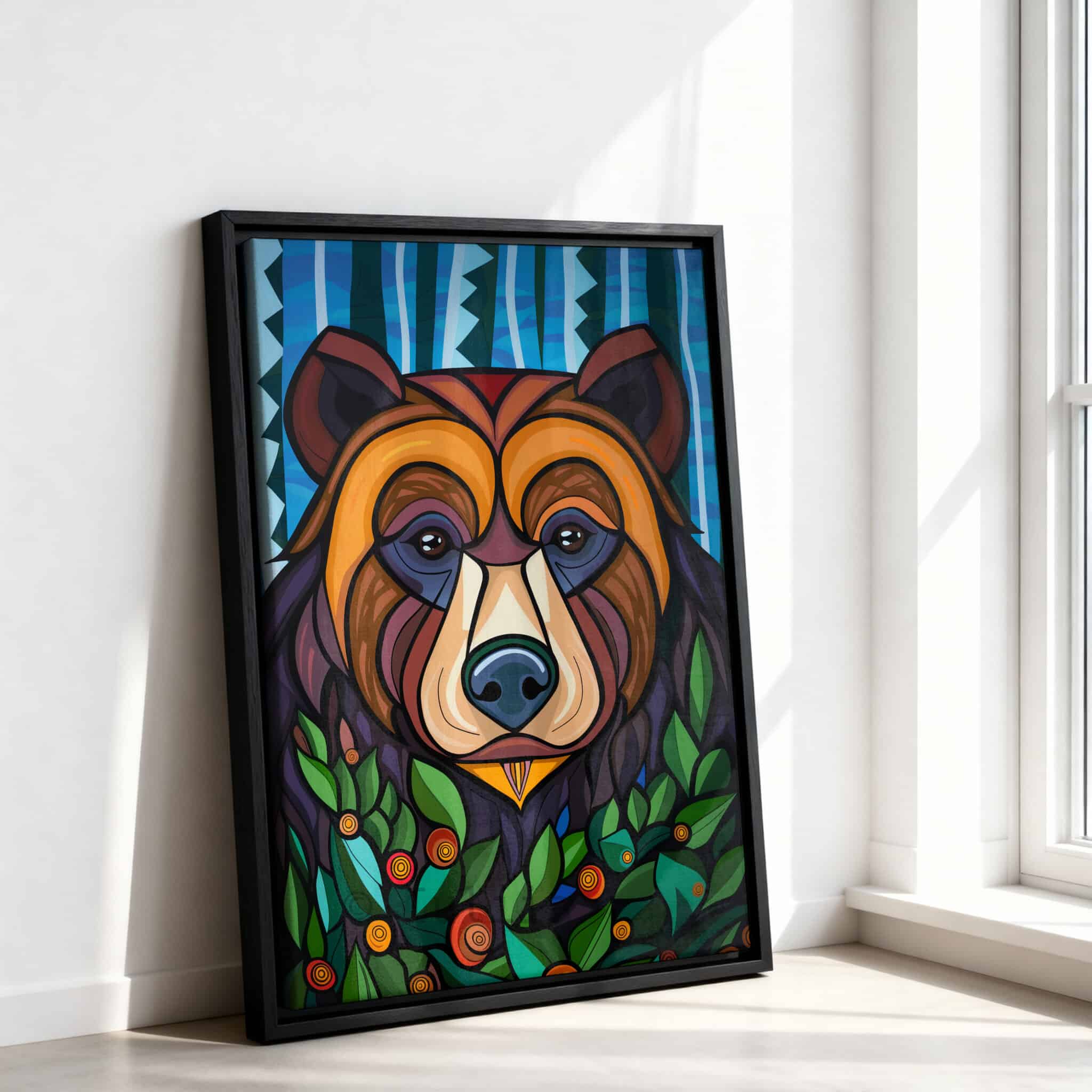Woodland Bear Canvas Wall Art Forest Animal Framed Artwork, Colorful Wildlife Portrait, Nature Inspired Lodge Decor - photo #7