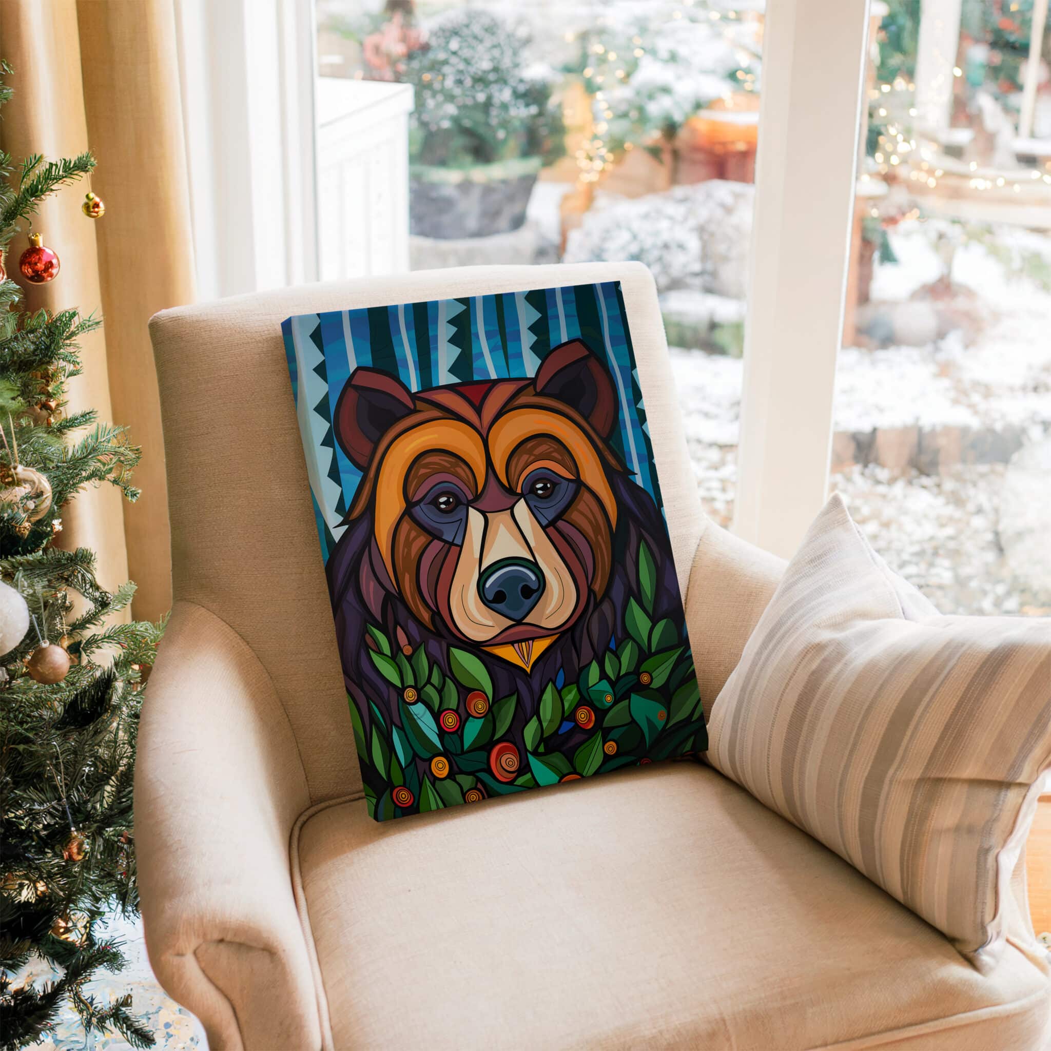 Woodland Bear Canvas Wall Art Forest Animal Framed Artwork, Colorful Wildlife Portrait, Nature Inspired Lodge Decor - photo #16
