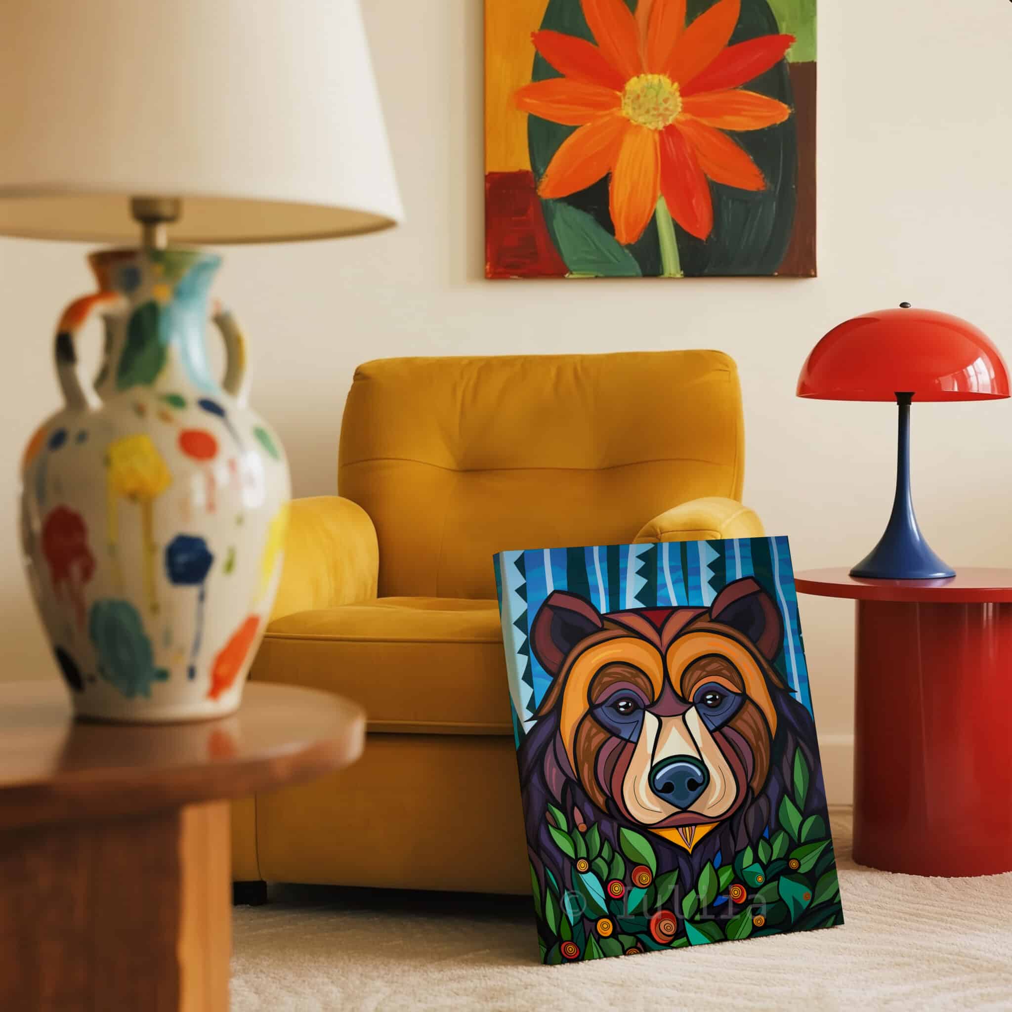Woodland Bear Canvas Wall Art Forest Animal Framed Artwork, Colorful Wildlife Portrait, Nature Inspired Lodge Decor - photo #12
