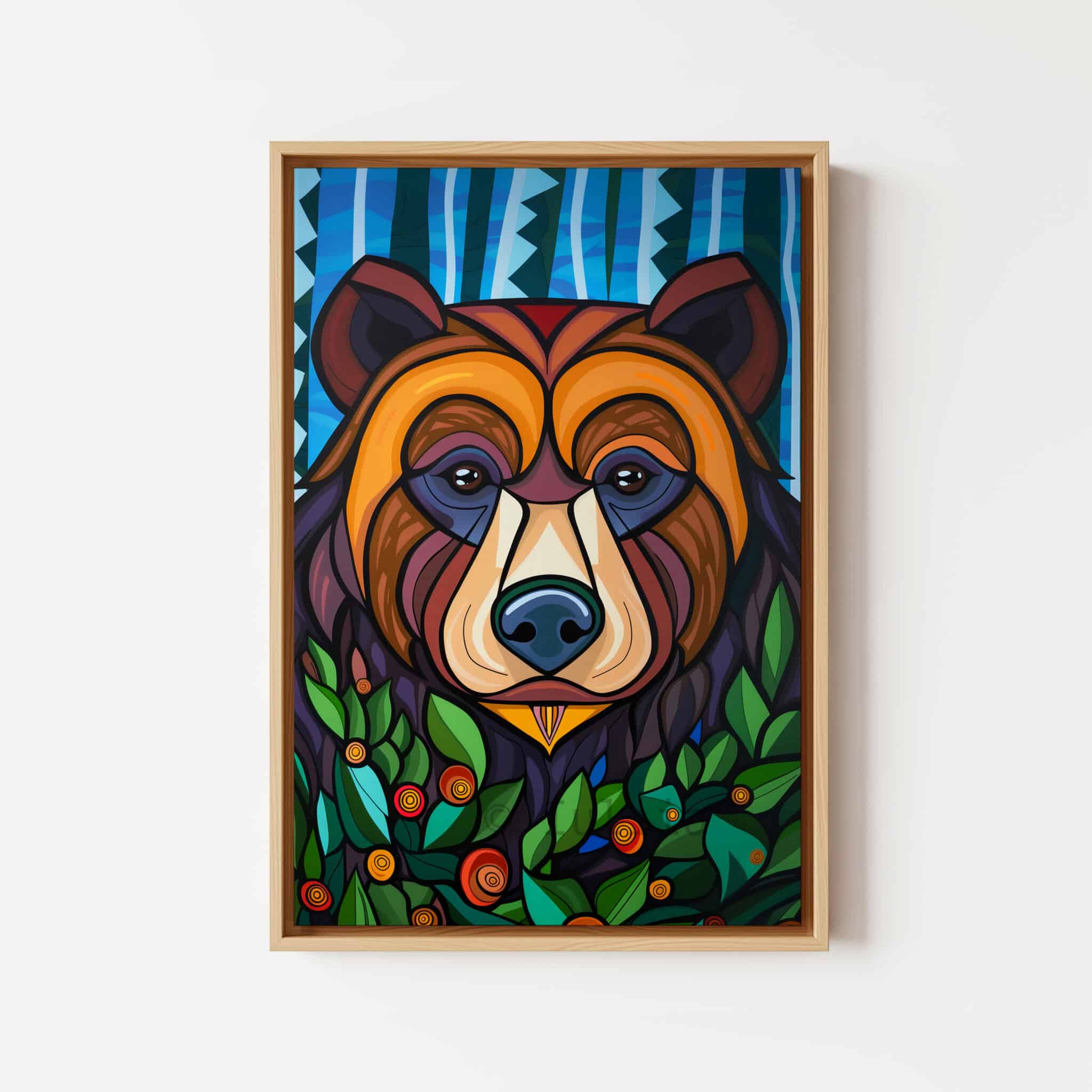Woodland Bear Canvas Wall Art Forest Animal Framed Artwork, Colorful Wildlife Portrait, Nature Inspired Lodge Decor - photo #11