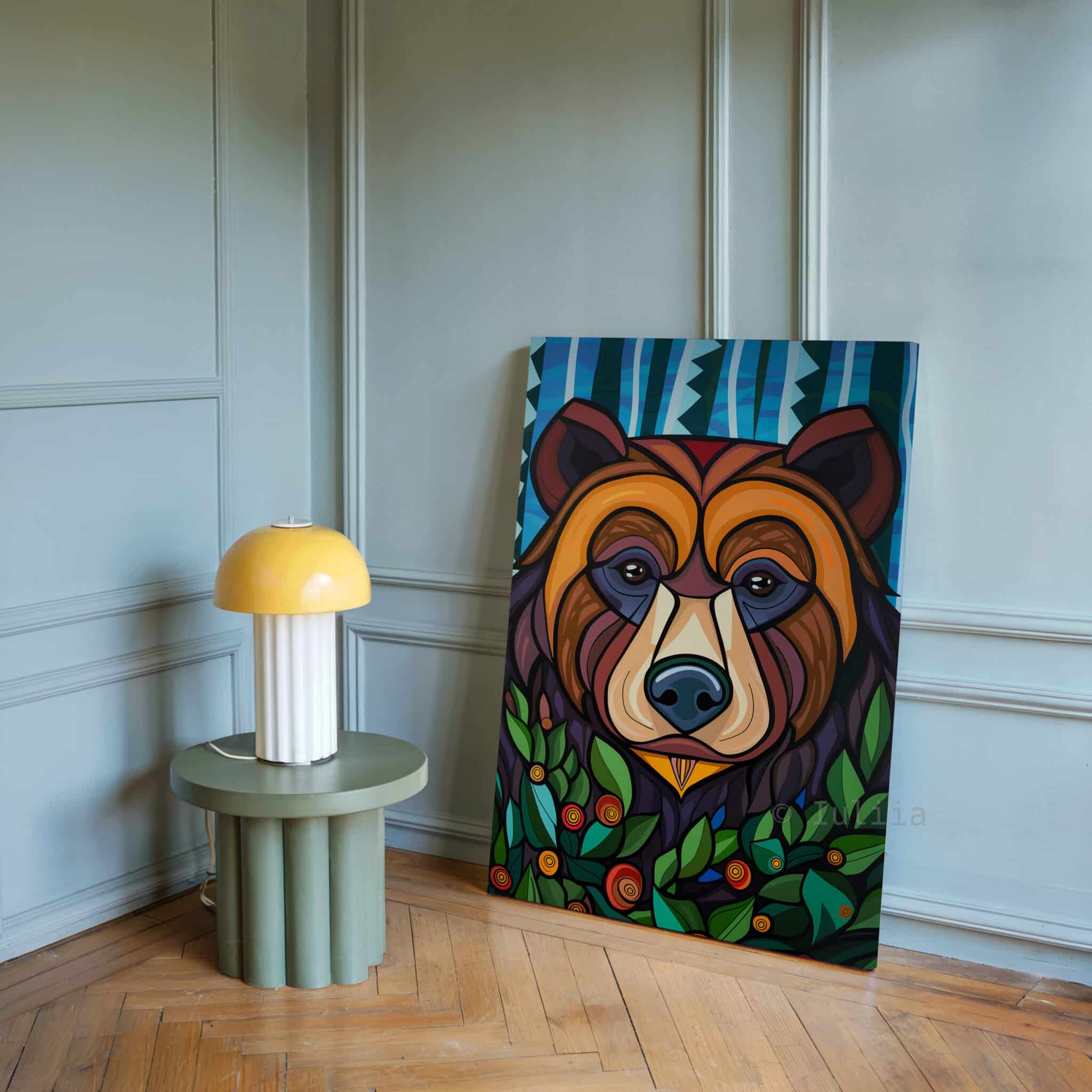 Woodland Bear Canvas Wall Art Forest Animal Framed Artwork, Colorful Wildlife Portrait, Nature Inspired Lodge Decor - photo #17