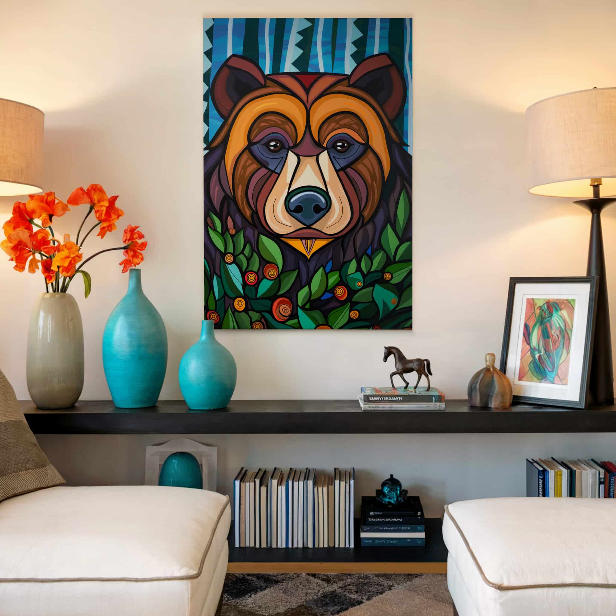 Woodland Bear Canvas Wall Art Forest Animal Framed Artwork, Colorful Wildlife Portrait, Nature Inspired Lodge Decor - photo #18
