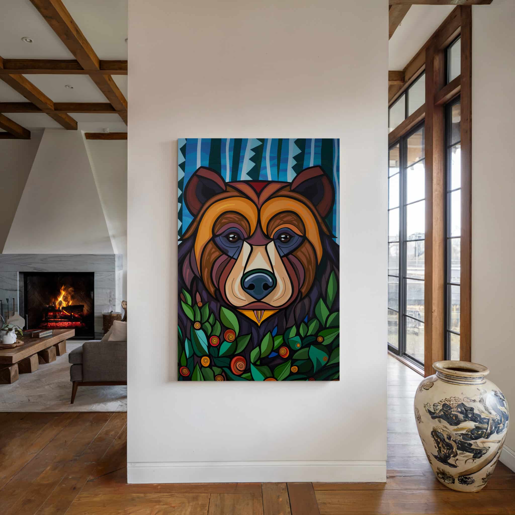 Woodland Bear Canvas Wall Art Forest Animal Framed Artwork, Colorful Wildlife Portrait, Nature Inspired Lodge Decor - photo #4