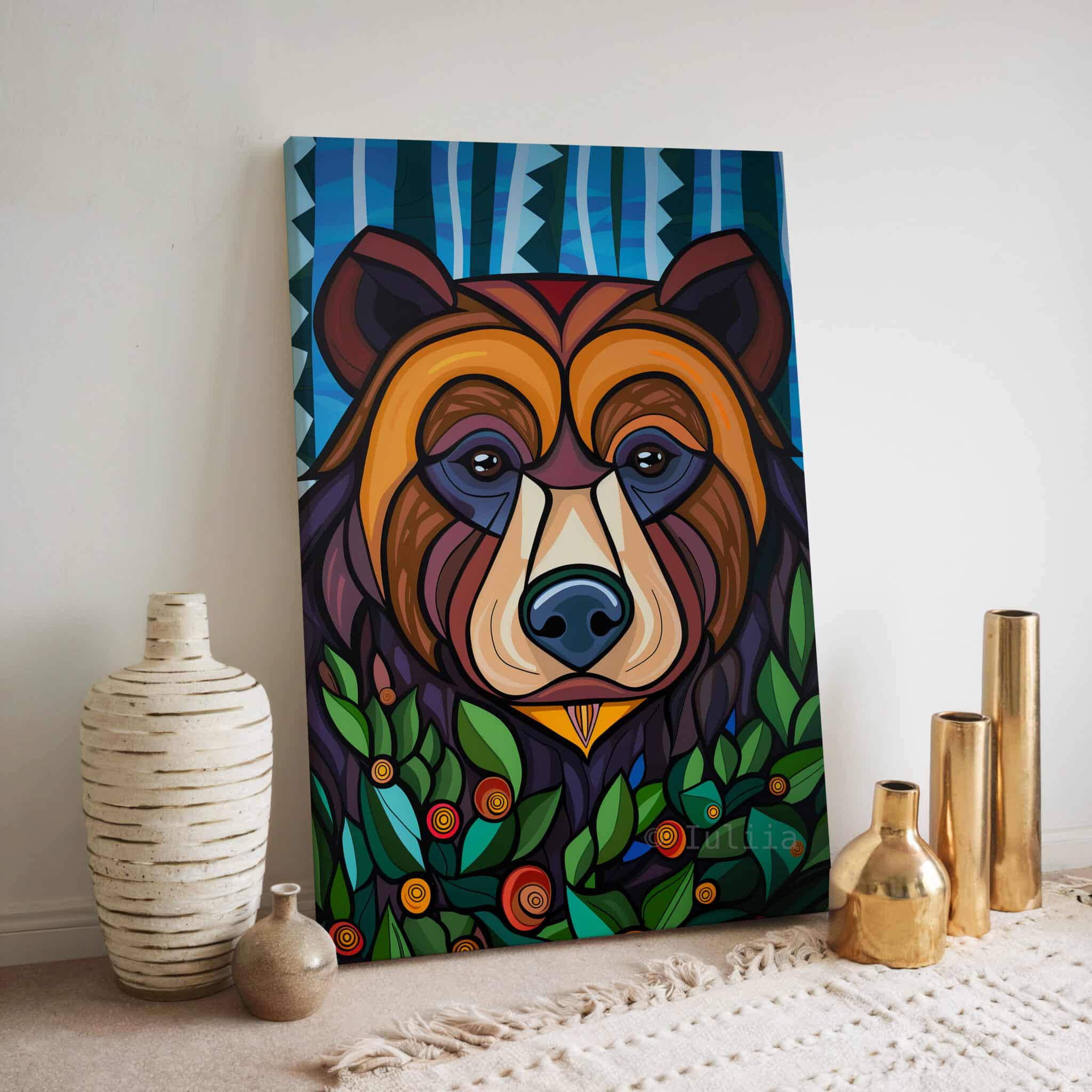 Woodland Bear Canvas Wall Art Forest Animal Framed Artwork, Colorful Wildlife Portrait, Nature Inspired Lodge Decor - photo #15