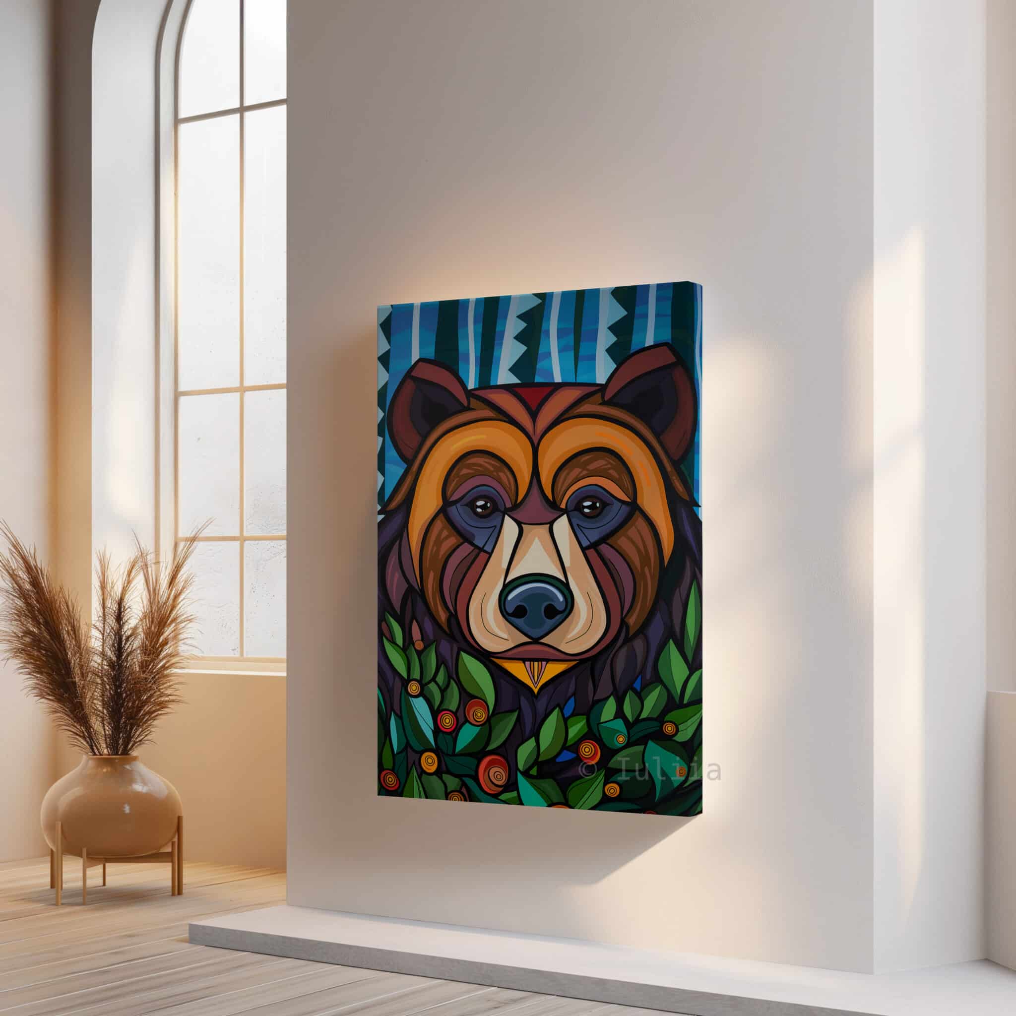 Woodland Bear Canvas Wall Art Forest Animal Framed Artwork, Colorful Wildlife Portrait, Nature Inspired Lodge Decor - photo #14