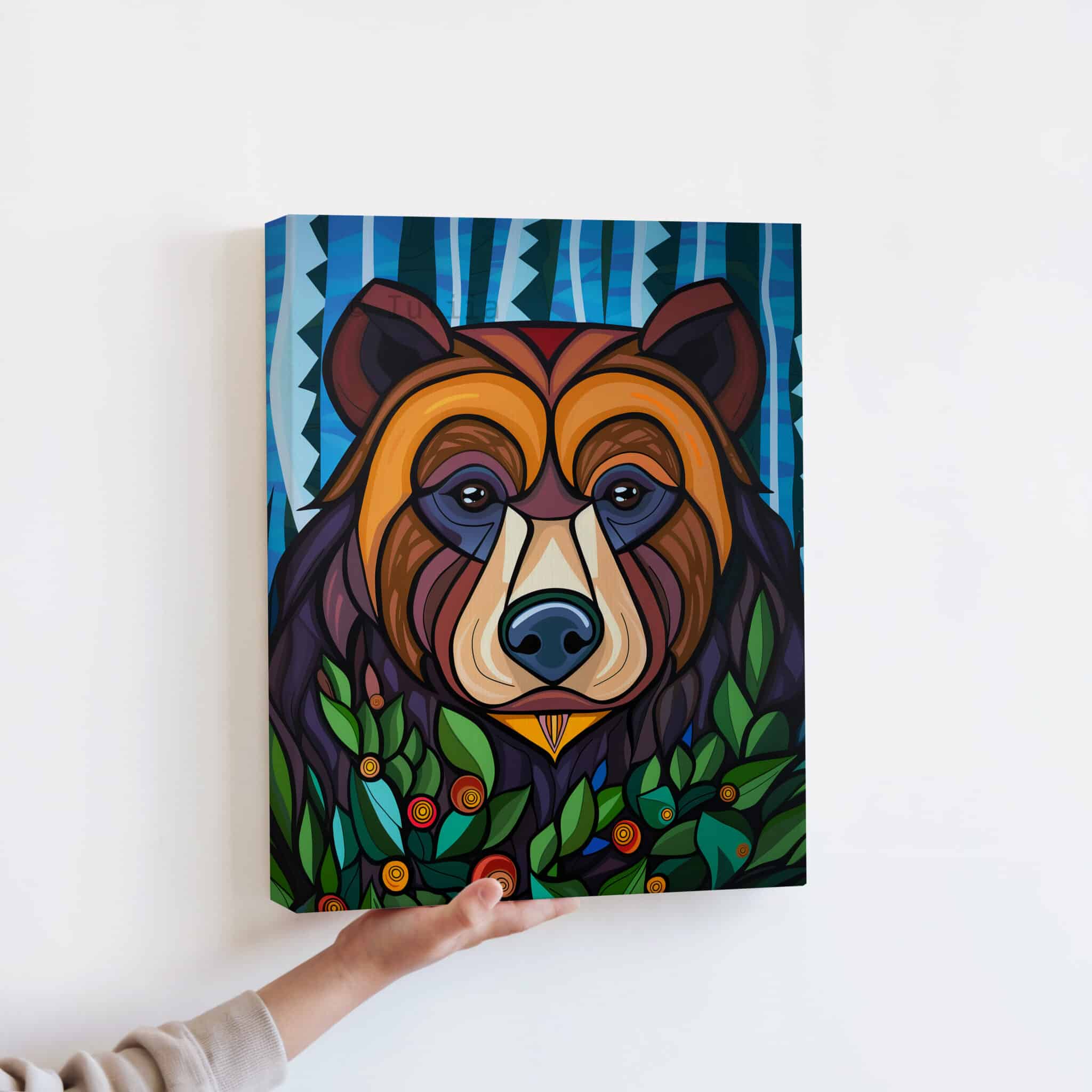 Woodland Bear Canvas Wall Art Forest Animal Framed Artwork, Colorful Wildlife Portrait, Nature Inspired Lodge Decor - photo #13