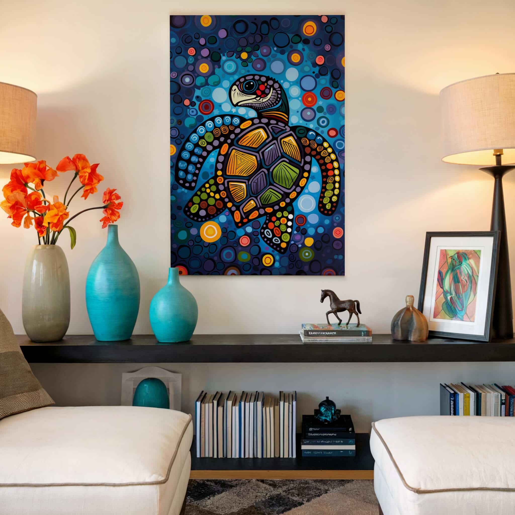 Sea Turtle Canvas Print, Colorful Ocean Wildlife Wall Art, Canadian Aboriginal Inspired Coastal Decor, Living Room Artwork - photo #18
