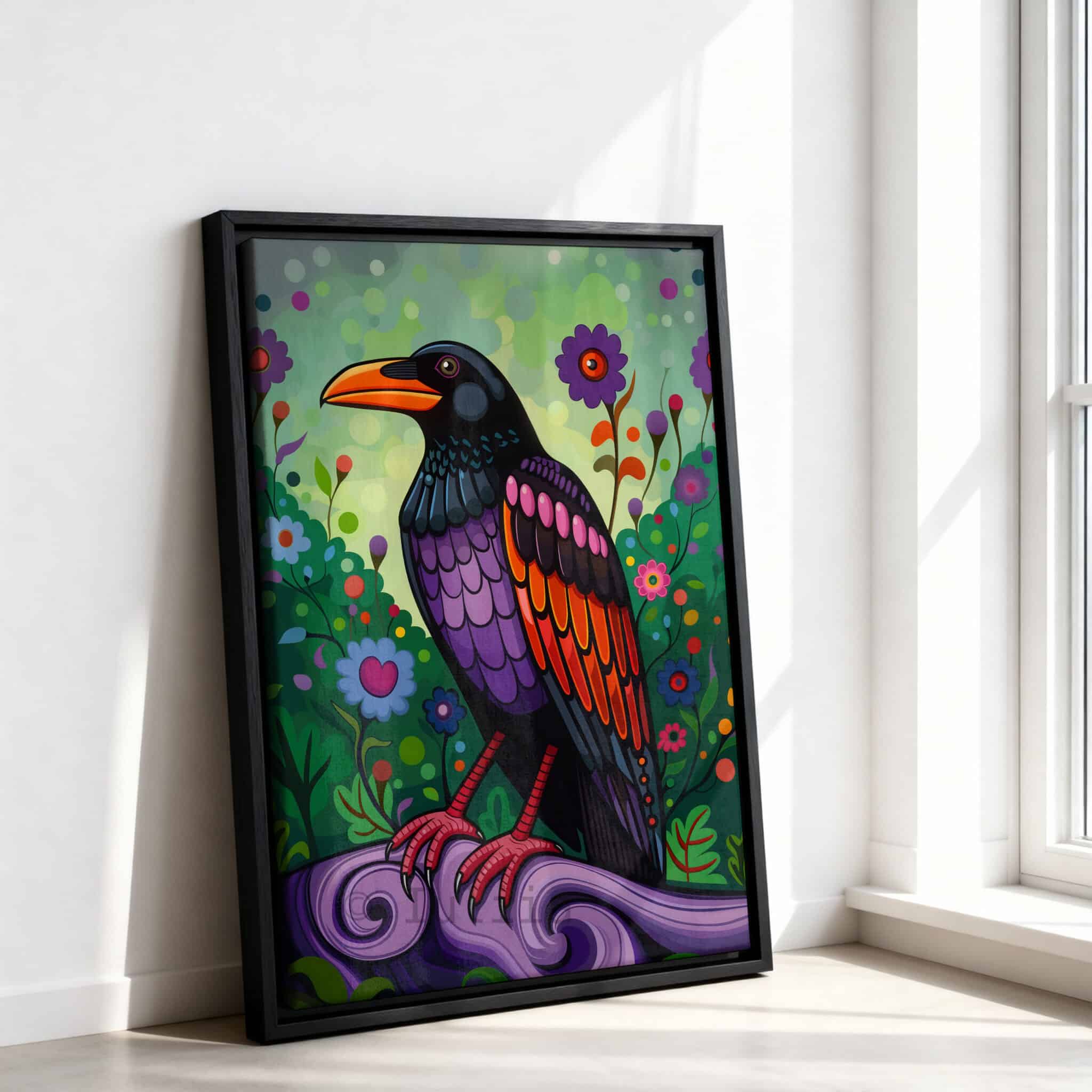 Crow Wall Art Colorful Bird Illustration Pacific Northwest Inspired Wildlife Decor, Statement Canvas Print Living Room Accent - photo #7