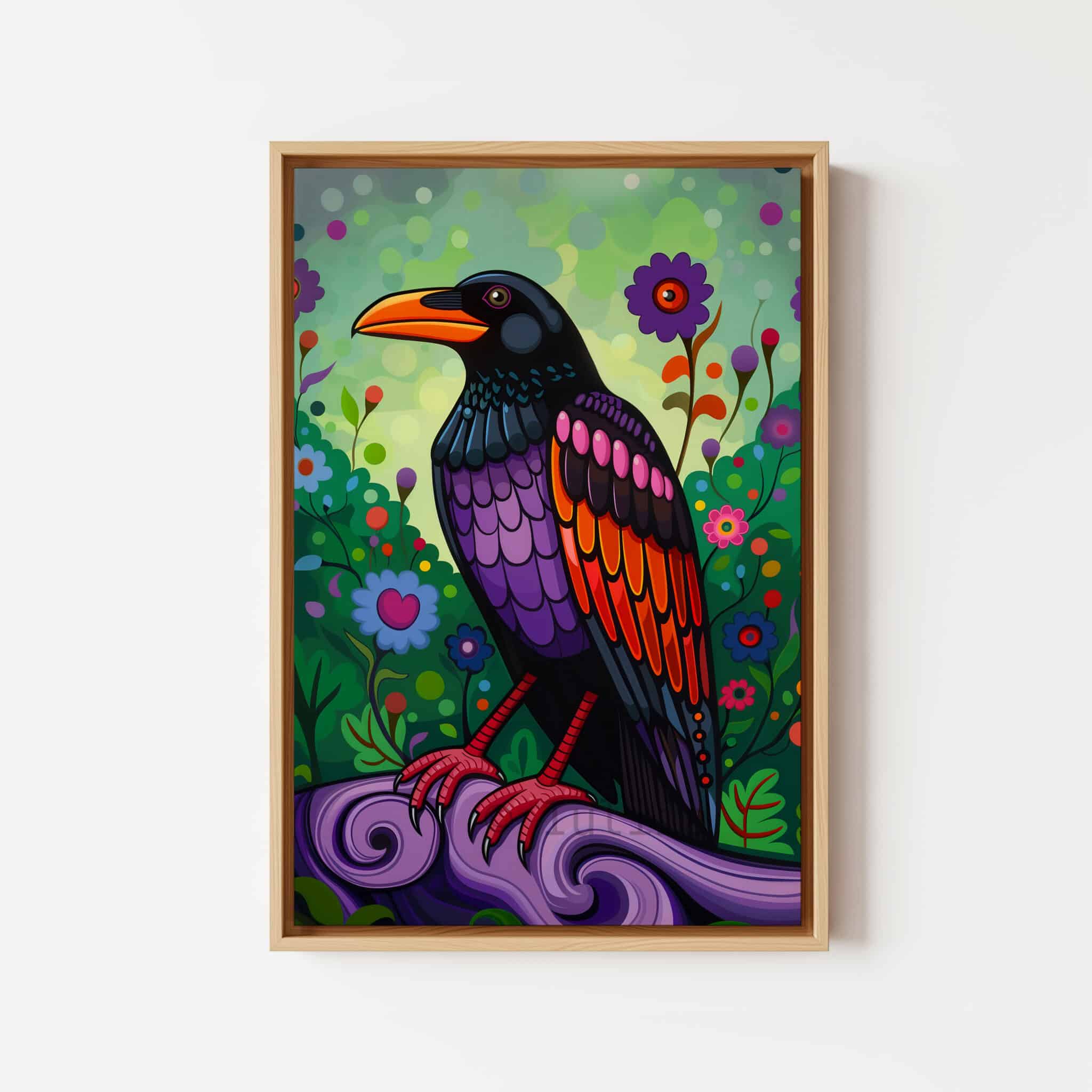 Crow Wall Art Colorful Bird Illustration Pacific Northwest Inspired Wildlife Decor, Statement Canvas Print Living Room Accent - photo #11