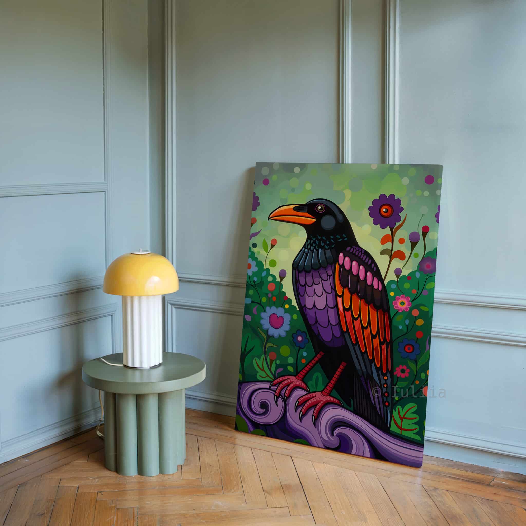 Crow Wall Art Colorful Bird Illustration Pacific Northwest Inspired Wildlife Decor, Statement Canvas Print Living Room Accent - photo #16