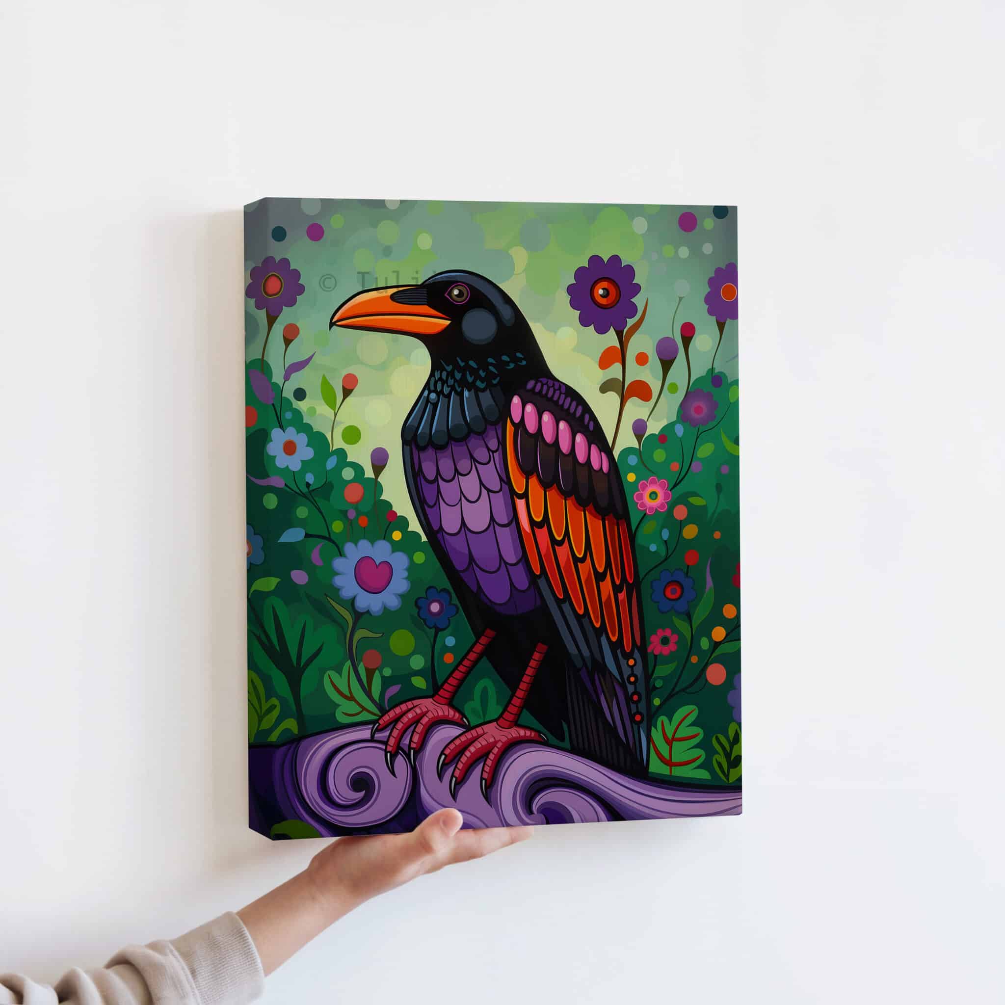 Crow Wall Art Colorful Bird Illustration Pacific Northwest Inspired Wildlife Decor, Statement Canvas Print Living Room Accent - photo #13