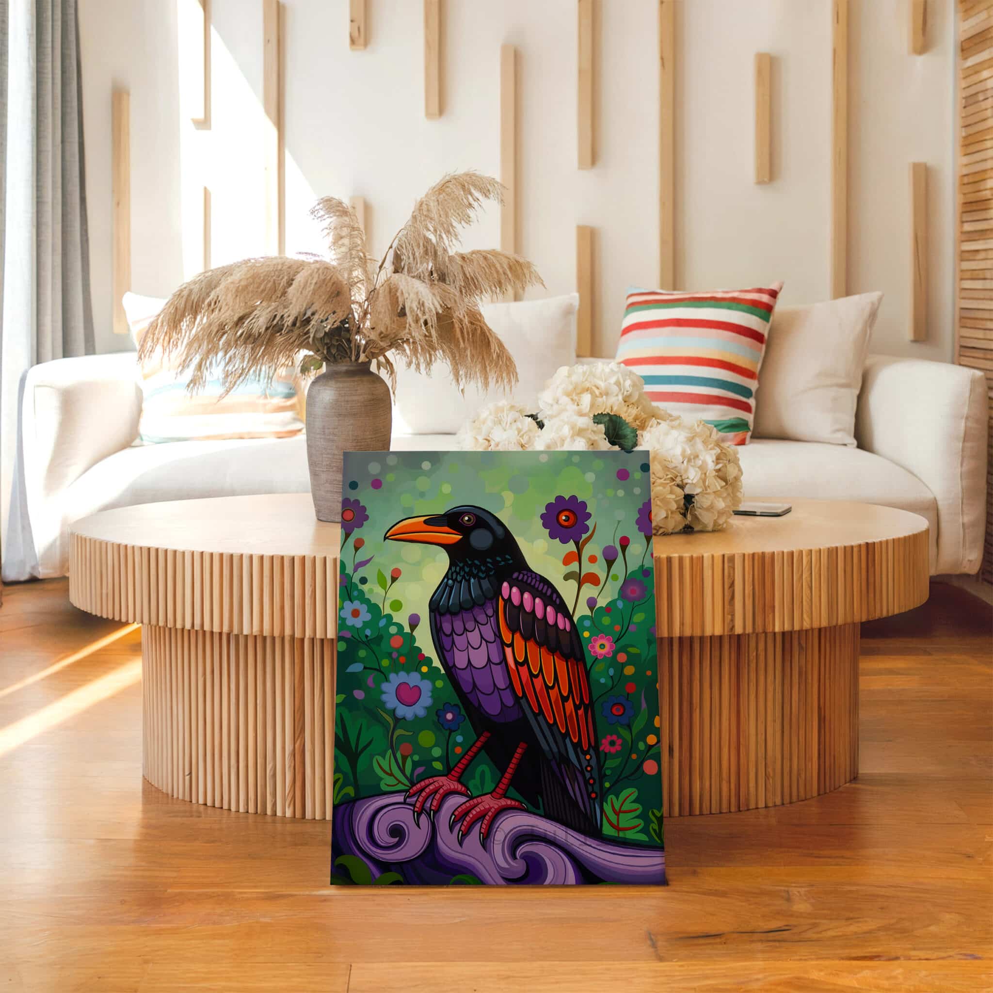 Crow Wall Art Colorful Bird Illustration Pacific Northwest Inspired Wildlife Decor, Statement Canvas Print Living Room Accent - photo #10