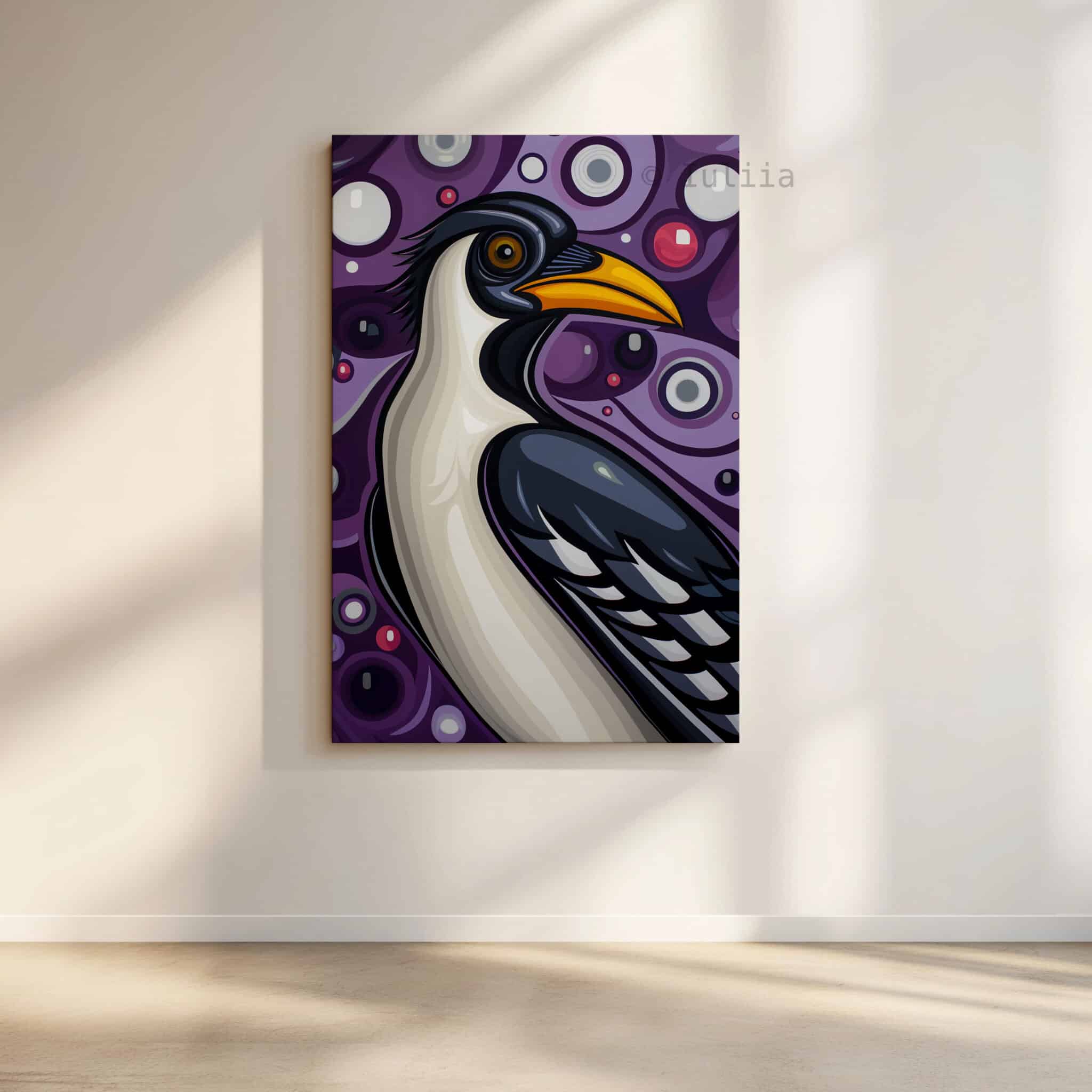Magpie Bird Print, Canadian Wilderness Wildlife Portrait Decor, Purple Nature Artwork, Colorful Statement Canvas Wall Piece