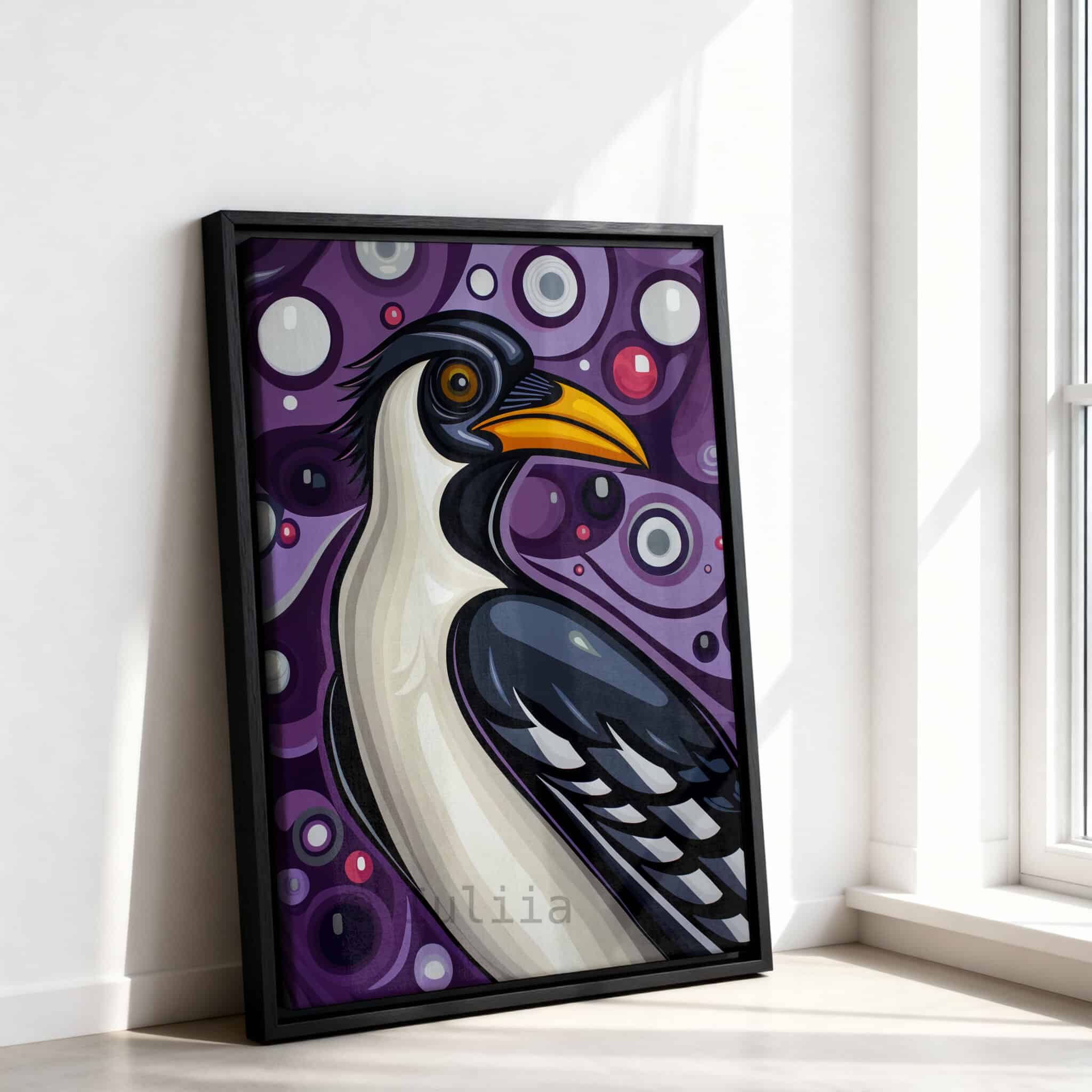 Magpie Bird Print, Canadian Wilderness Wildlife Portrait Decor, Purple Nature Artwork, Colorful Statement Canvas Wall Piece - photo #7