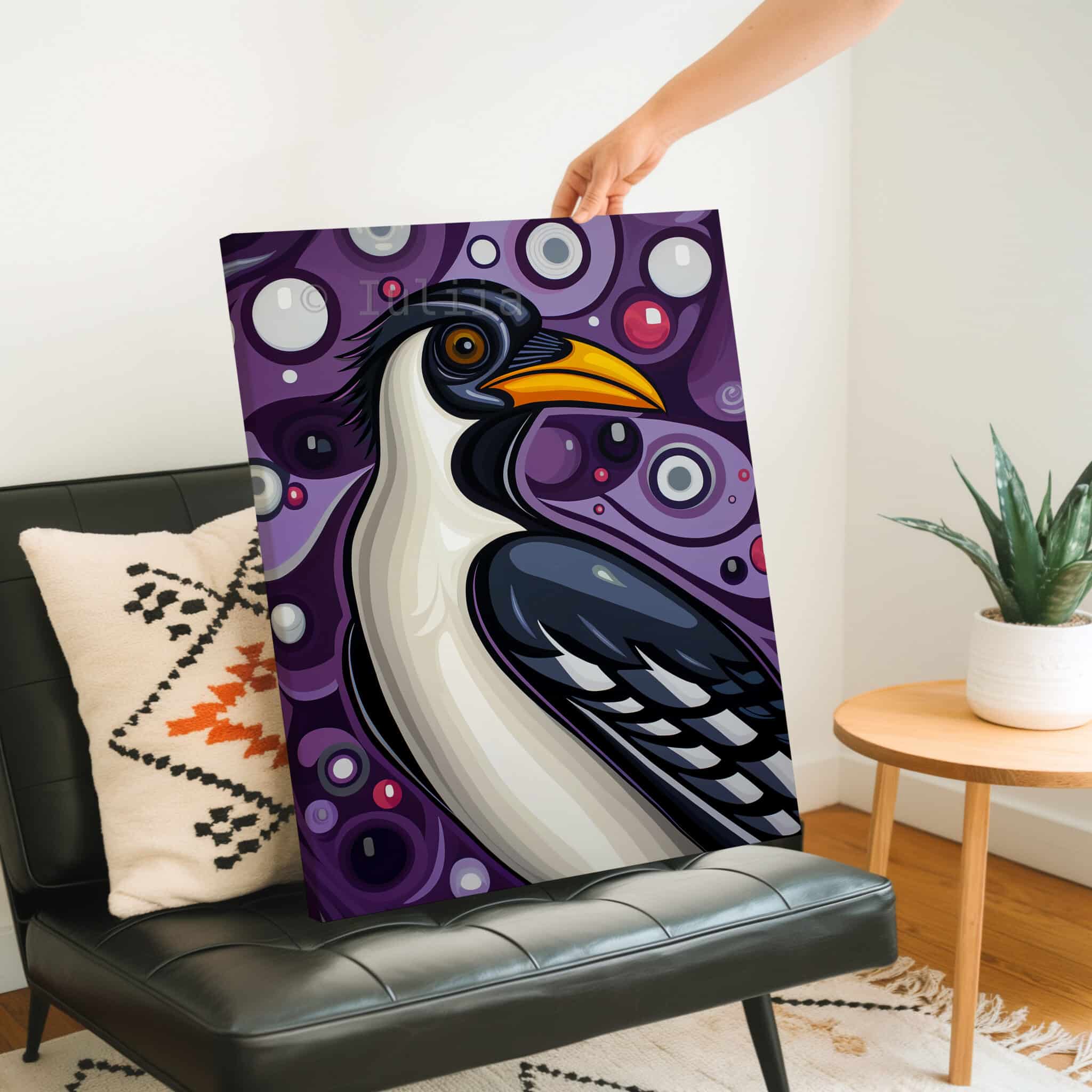 Magpie Bird Print, Canadian Wilderness Wildlife Portrait Decor, Purple Nature Artwork, Colorful Statement Canvas Wall Piece - photo #2
