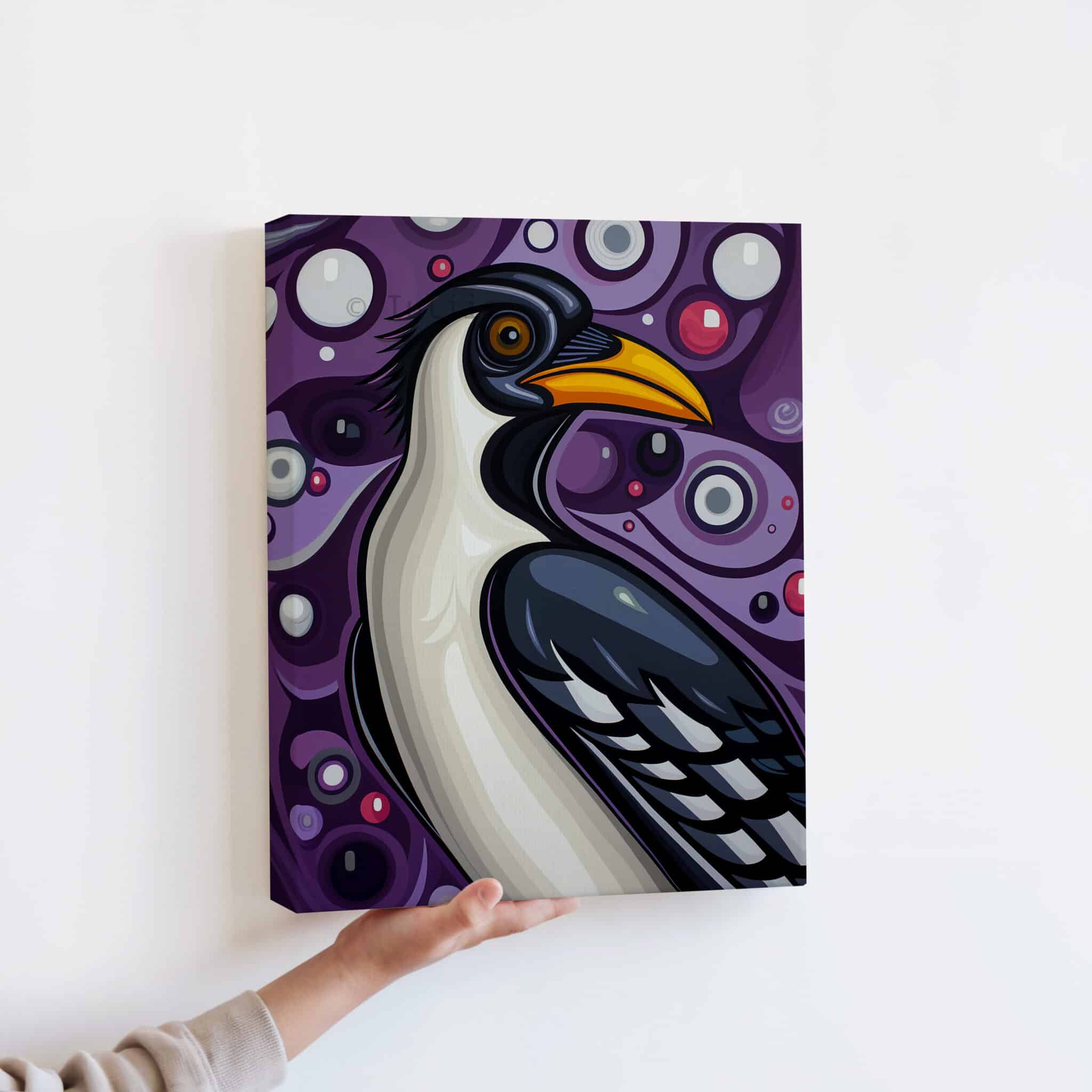 Magpie Bird Print, Canadian Wilderness Wildlife Portrait Decor, Purple Nature Artwork, Colorful Statement Canvas Wall Piece - photo #13