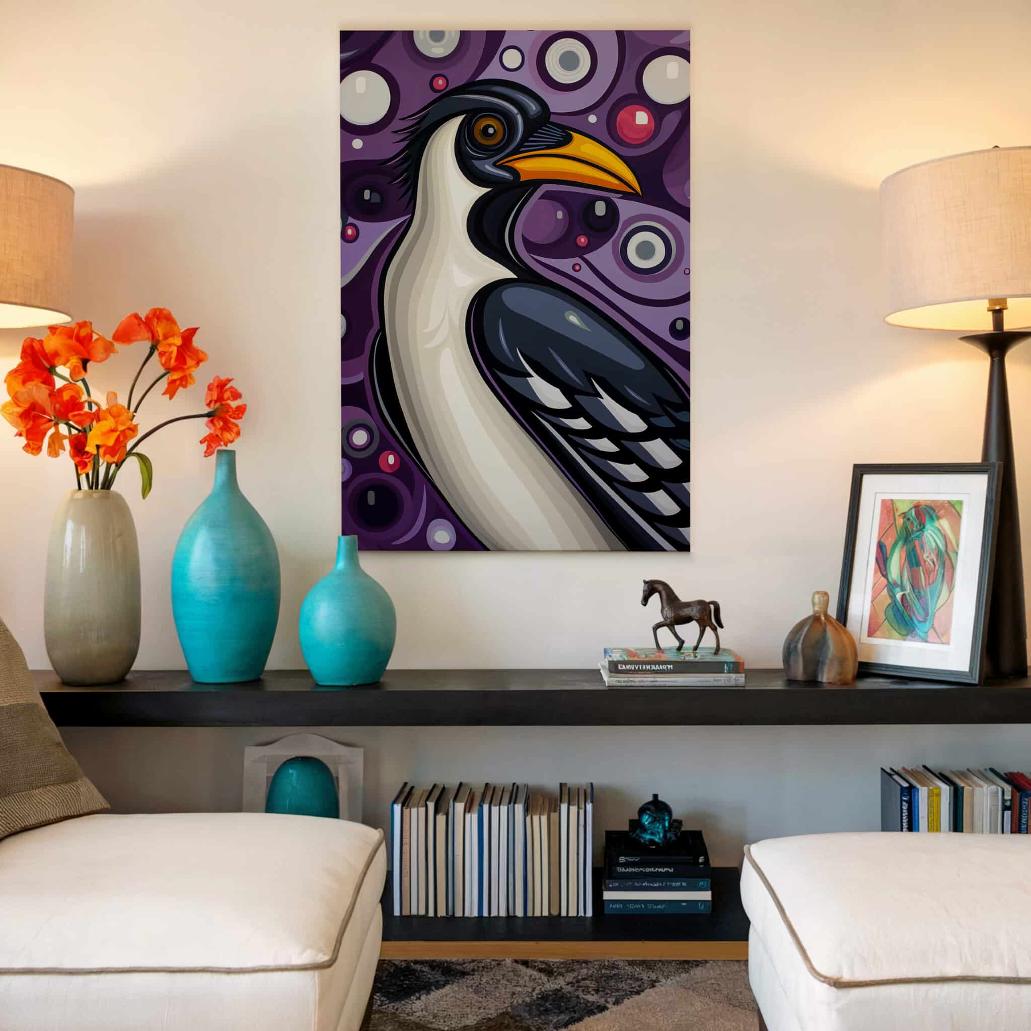 Magpie Bird Print, Canadian Wilderness Wildlife Portrait Decor, Purple Nature Artwork, Colorful Statement Canvas Wall Piece - photo #18