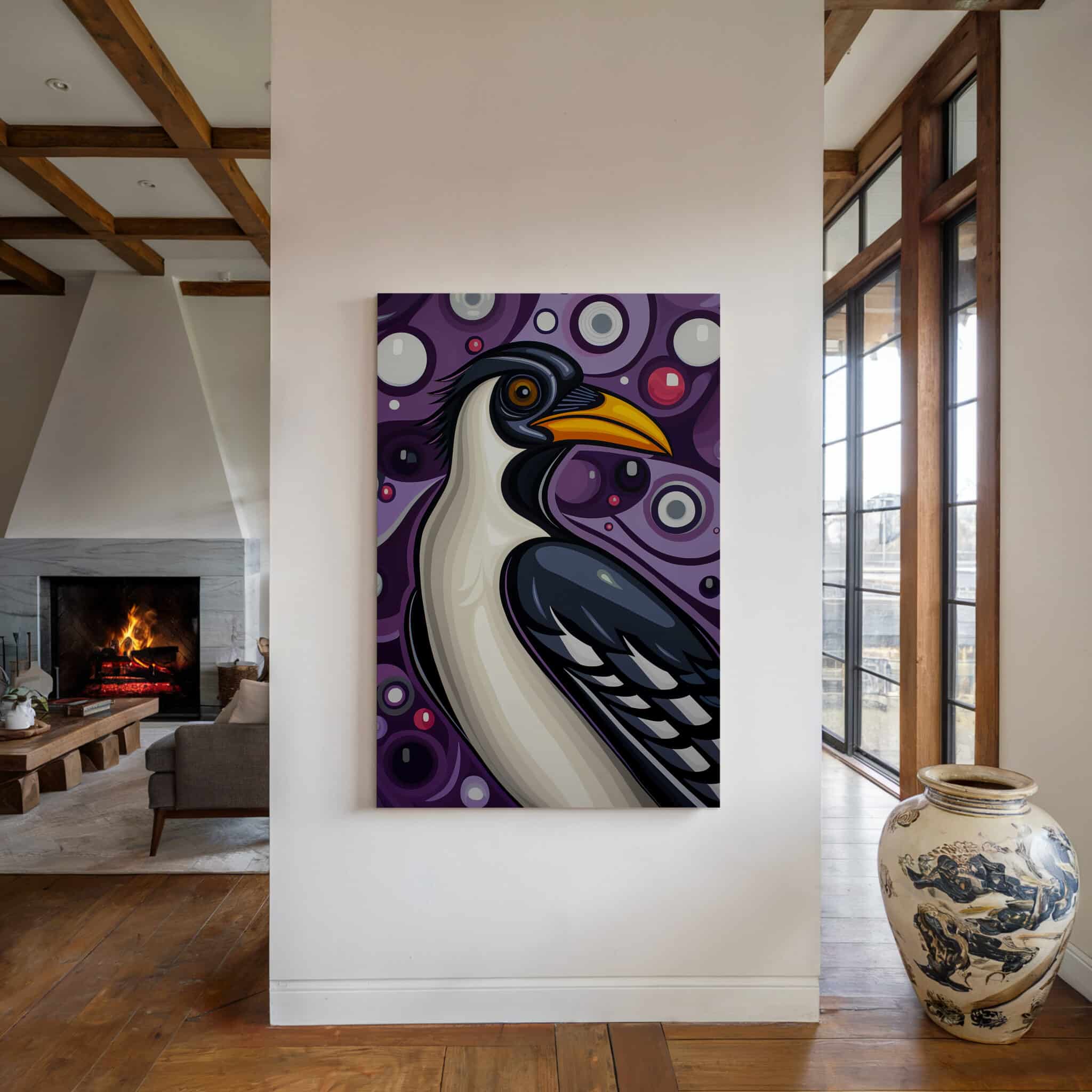 Magpie Bird Print, Canadian Wilderness Wildlife Portrait Decor, Purple Nature Artwork, Colorful Statement Canvas Wall Piece - photo #4