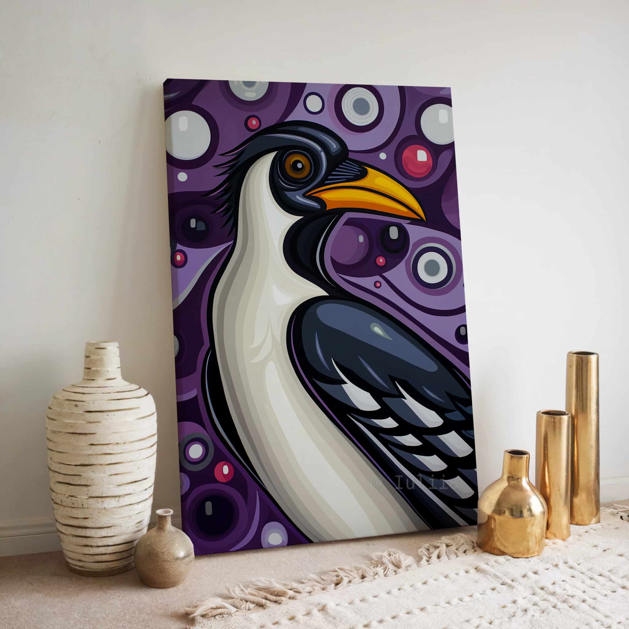 Magpie Bird Print, Canadian Wilderness Wildlife Portrait Decor, Purple Nature Artwork, Colorful Statement Canvas Wall Piece - photo #15